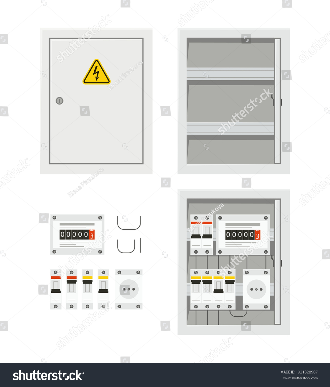 SVG of Electrical power switch panel with open and close door. Fuse box. Isolated vector illustration in flat style on white background svg