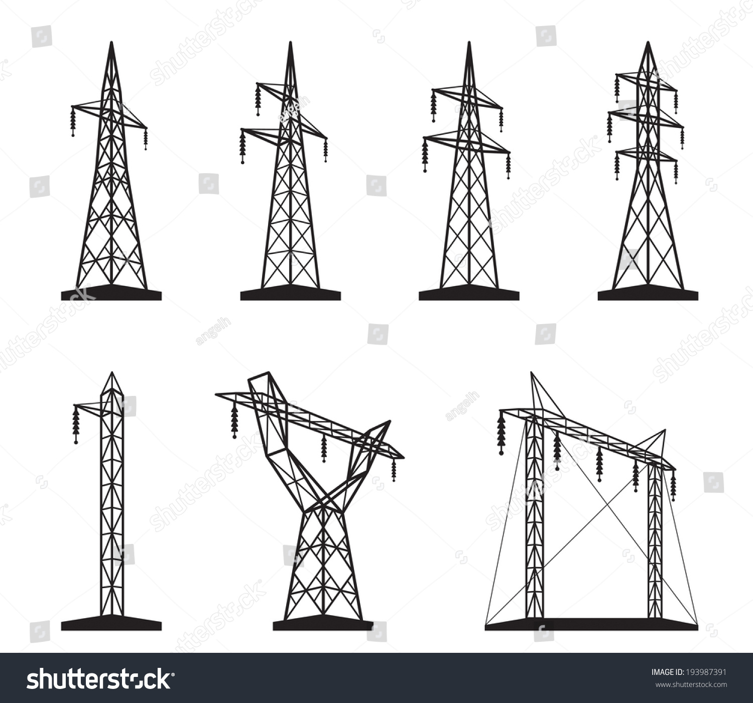 Electrical Transmission Tower Types Perspective Vector: Vetor Stock ...