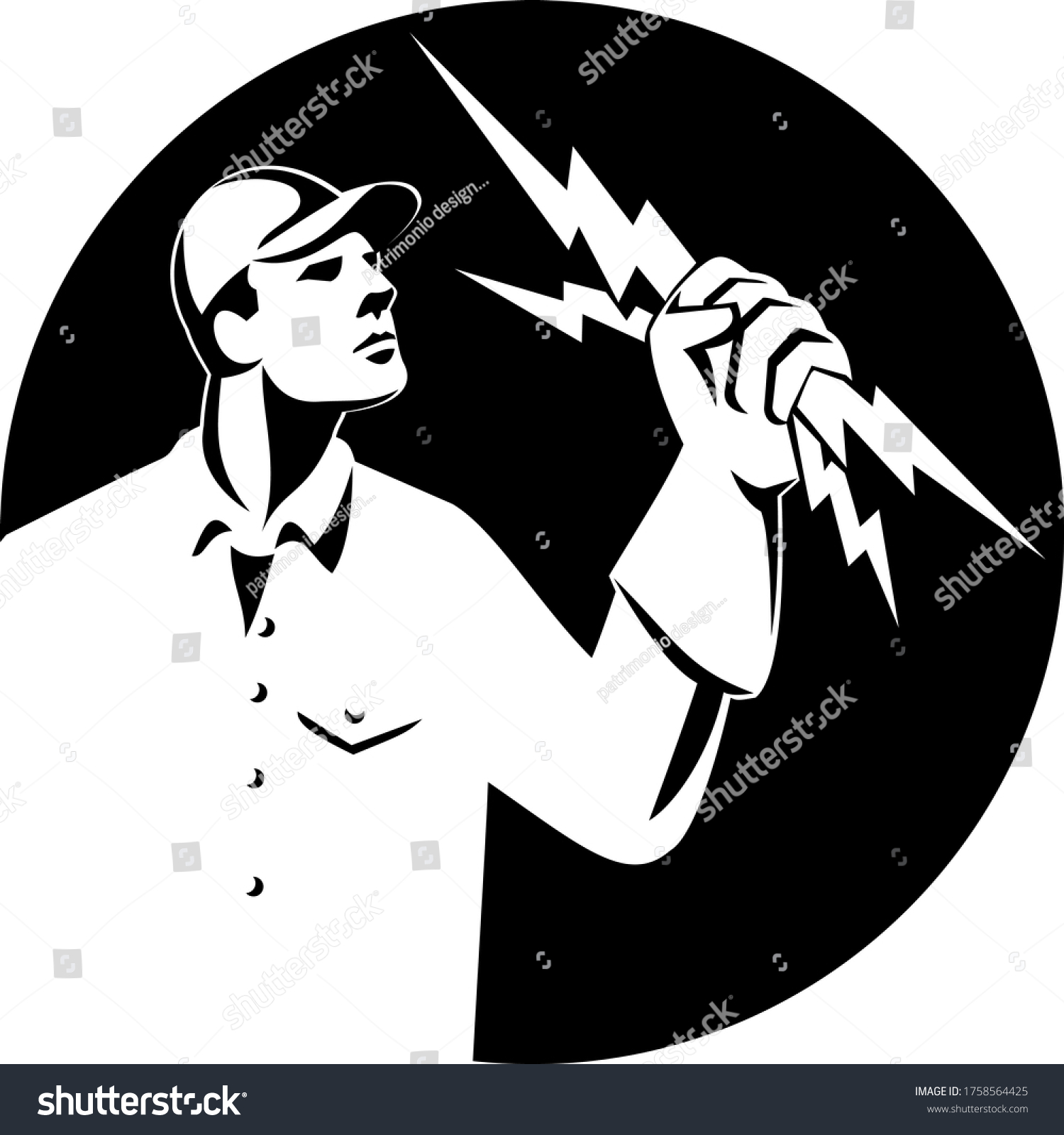 Electrician Lineman Holding Lightning Bolt Side Stock Vector (Royalty ...