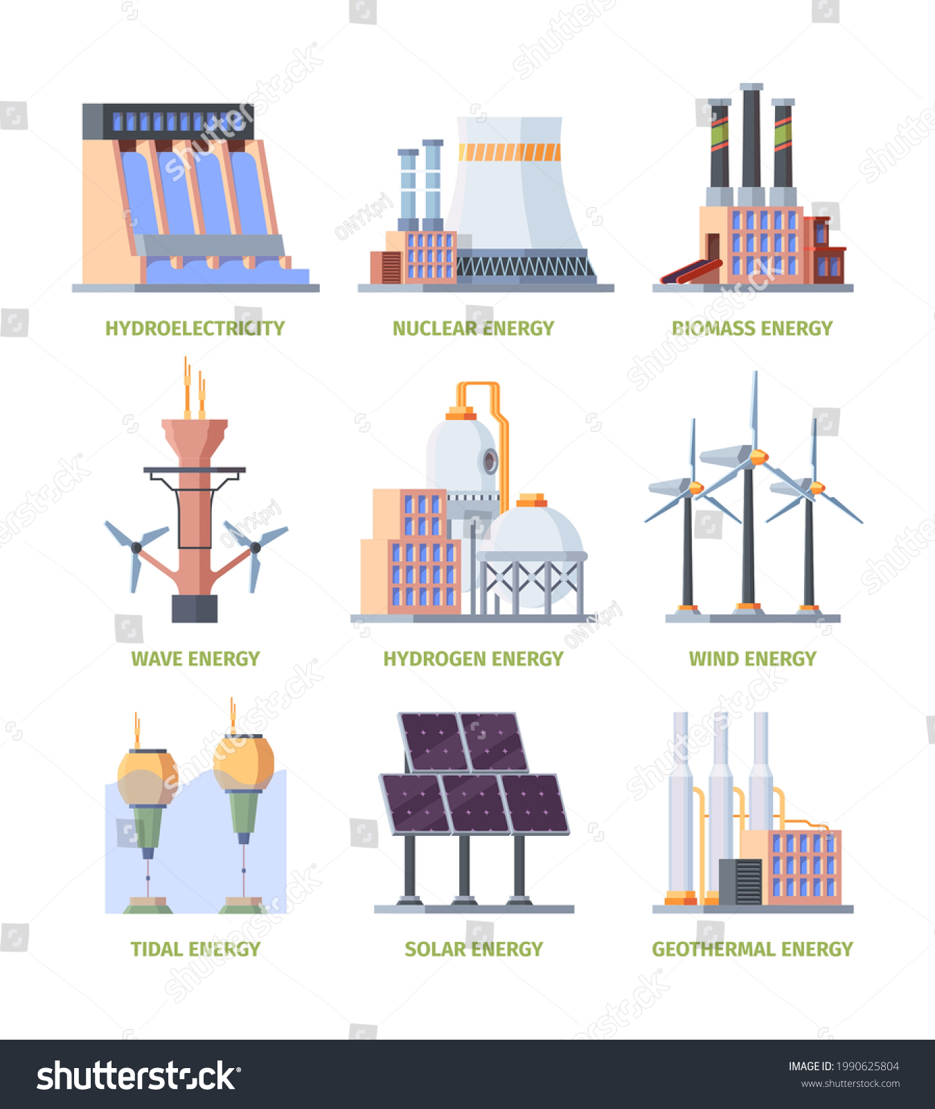Electricity Factory Industrial Plants Buildings Hydro Stock Vector ...