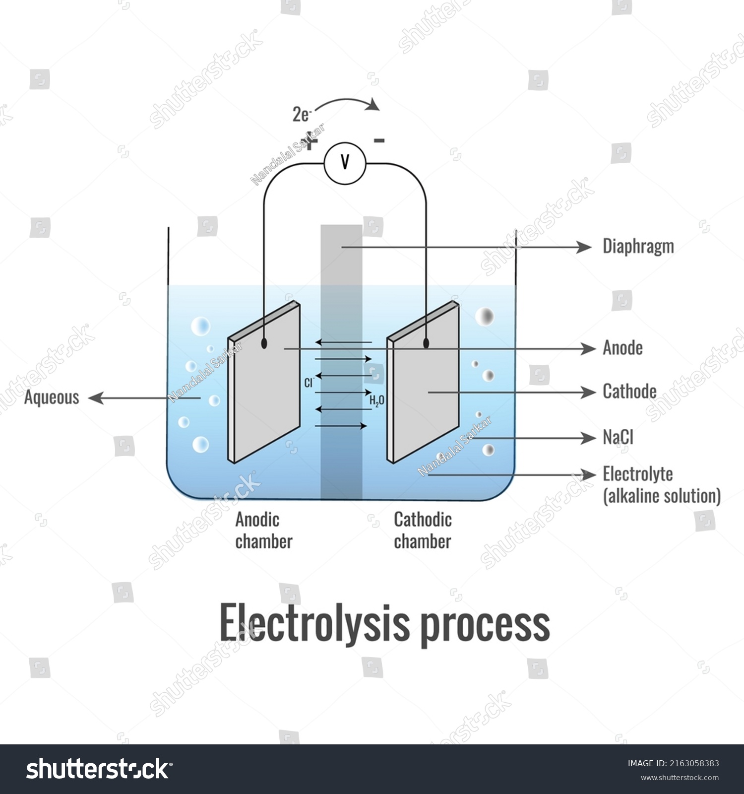 Electrolysis Sodium Chloride Labeled Diagram Show Stock Vector (Royalty ...