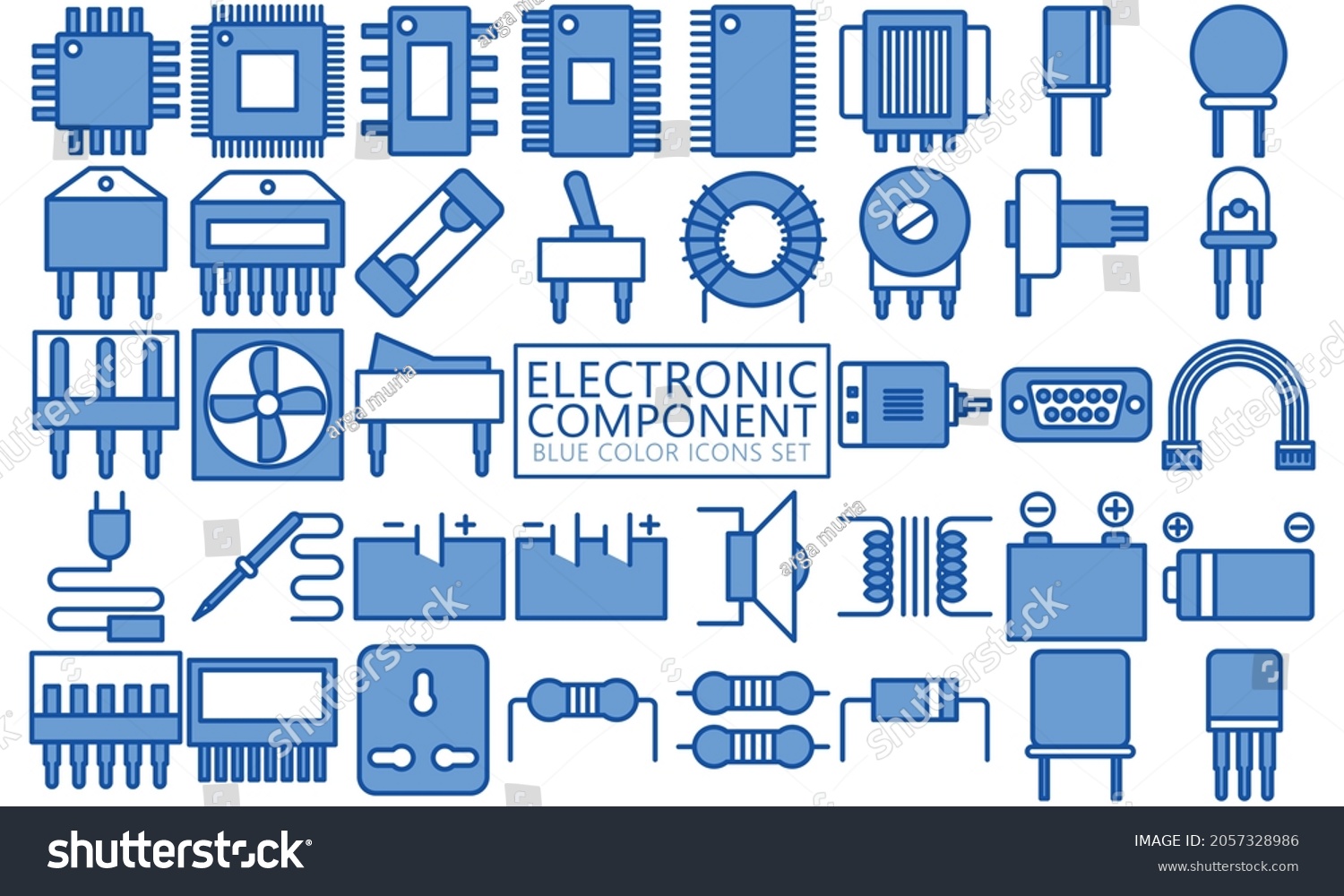 SVG of Electronic blue color icons set. chipset symbols, resistors, capacitors, transformers, diodes, batteries. Used for modern concepts, web, UI or UX kit and applications, EPS 10 ready convert to SVG svg
