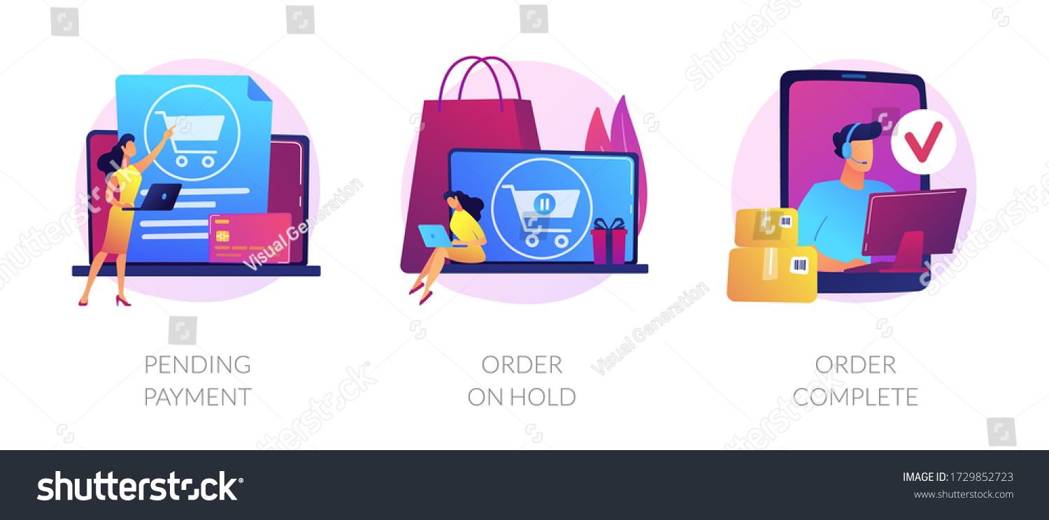 SVG of Electronic payment system, internet shopping, commercial business icons set. Pending payment, order on hold, order complete metaphors. Vector isolated concept metaphor illustrations svg