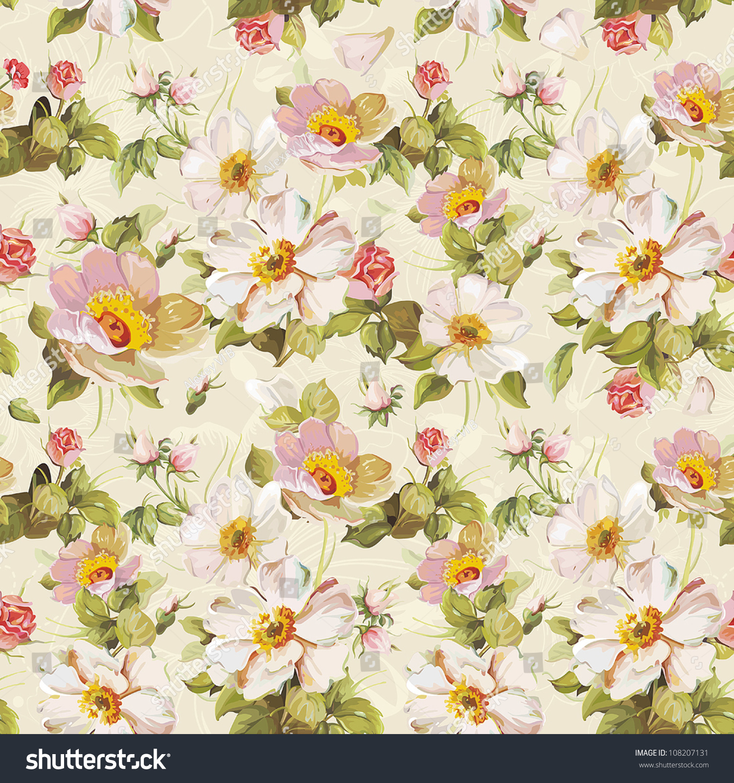 Elegance Seamless Flowers Pattern On Abstract Background. Floral Vector ...