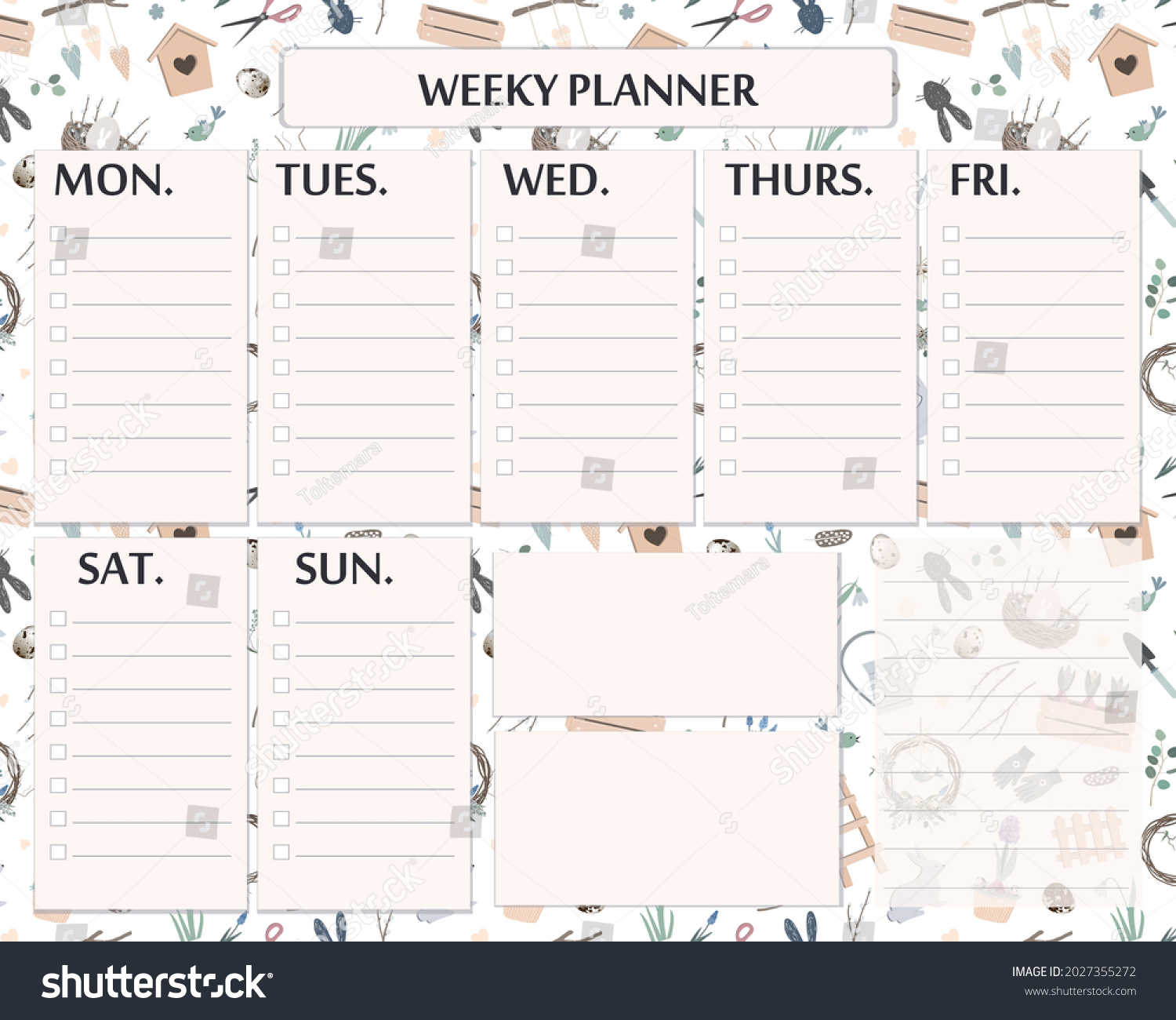 Elegant Cute Weekly Planner Template Spring Stock Vector (Royalty Free ...