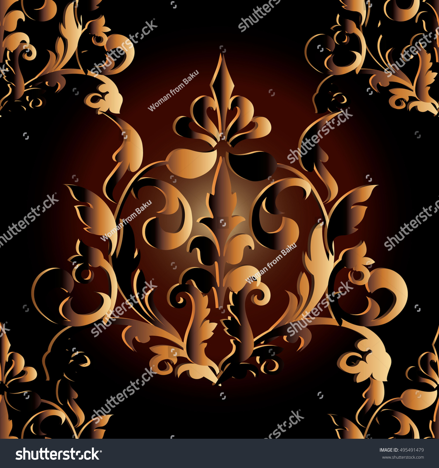 Elegant Baroque Damask Dark Floral Vector Stock Vector 495491479