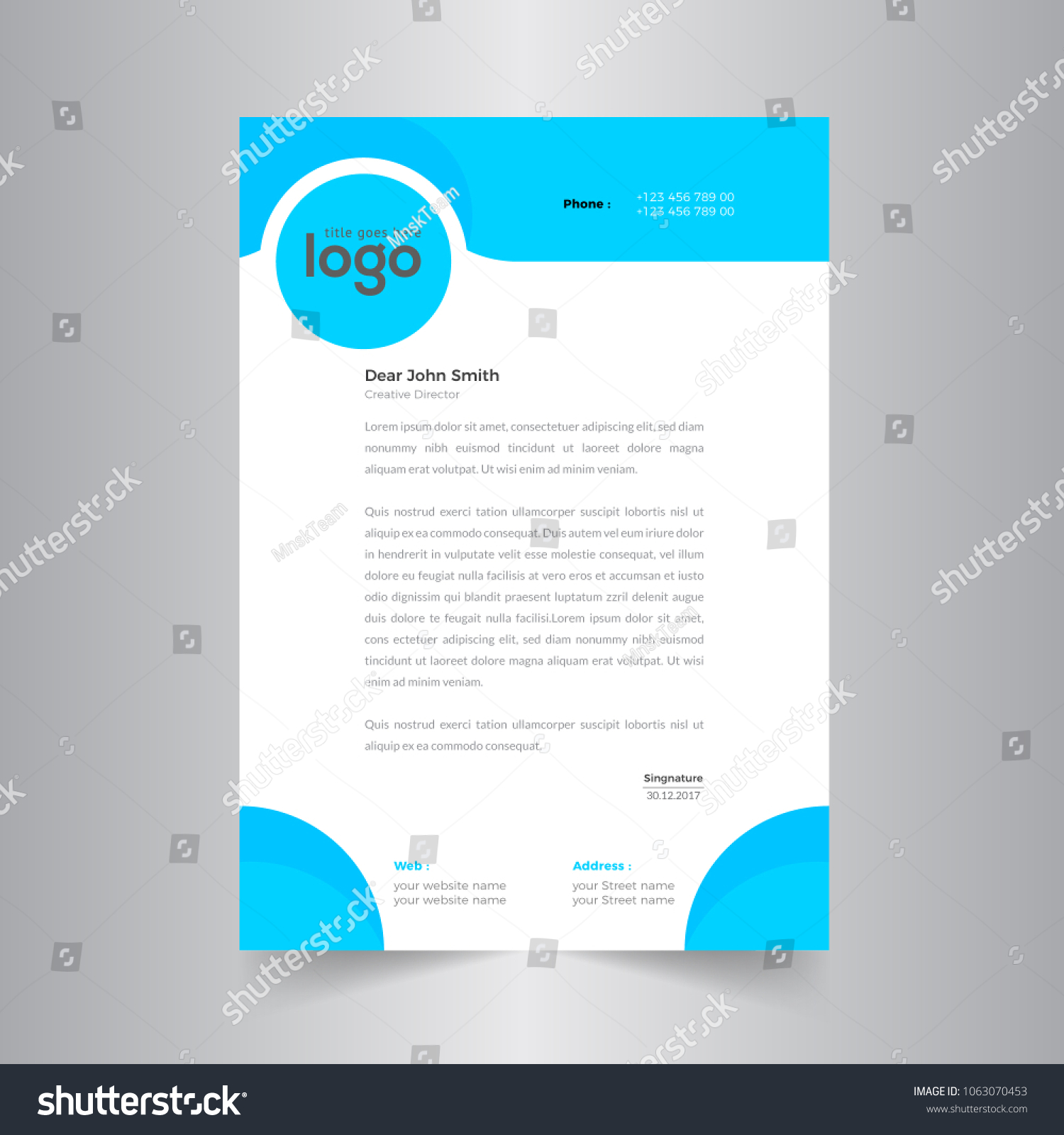 Elegant Blue Letterhead Template Design Stock Vector Royalty Free 1063070453