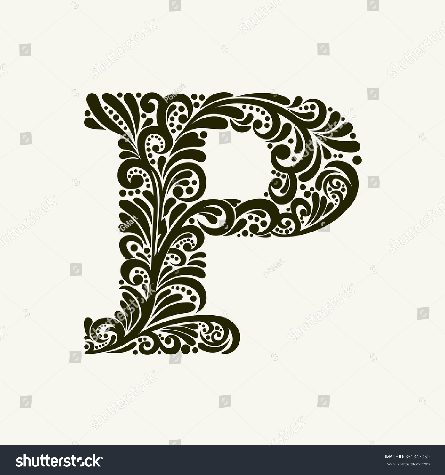 Elegant Capital Letter P Style Baroque Stock Vector 351347069 ...