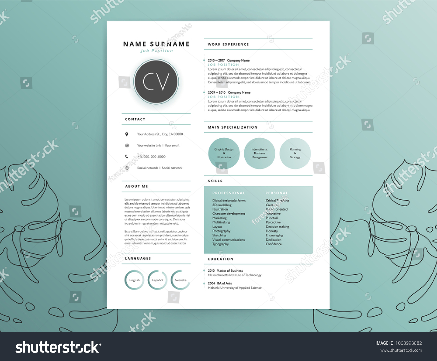 Elegant Cv Curriculum Vitae Sample Simplicity Stock Vector Royalty