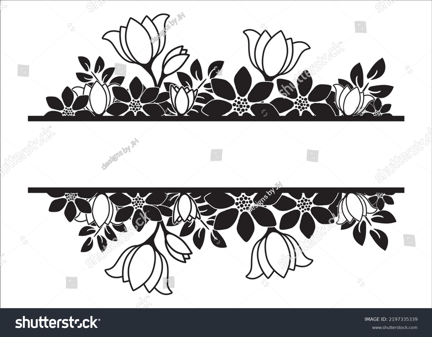 SVG of Elegant floral border for weddings, greeting card, invitations or banner. Floral design for svg cutting. Flower banner with floral design elements isolated on white svg