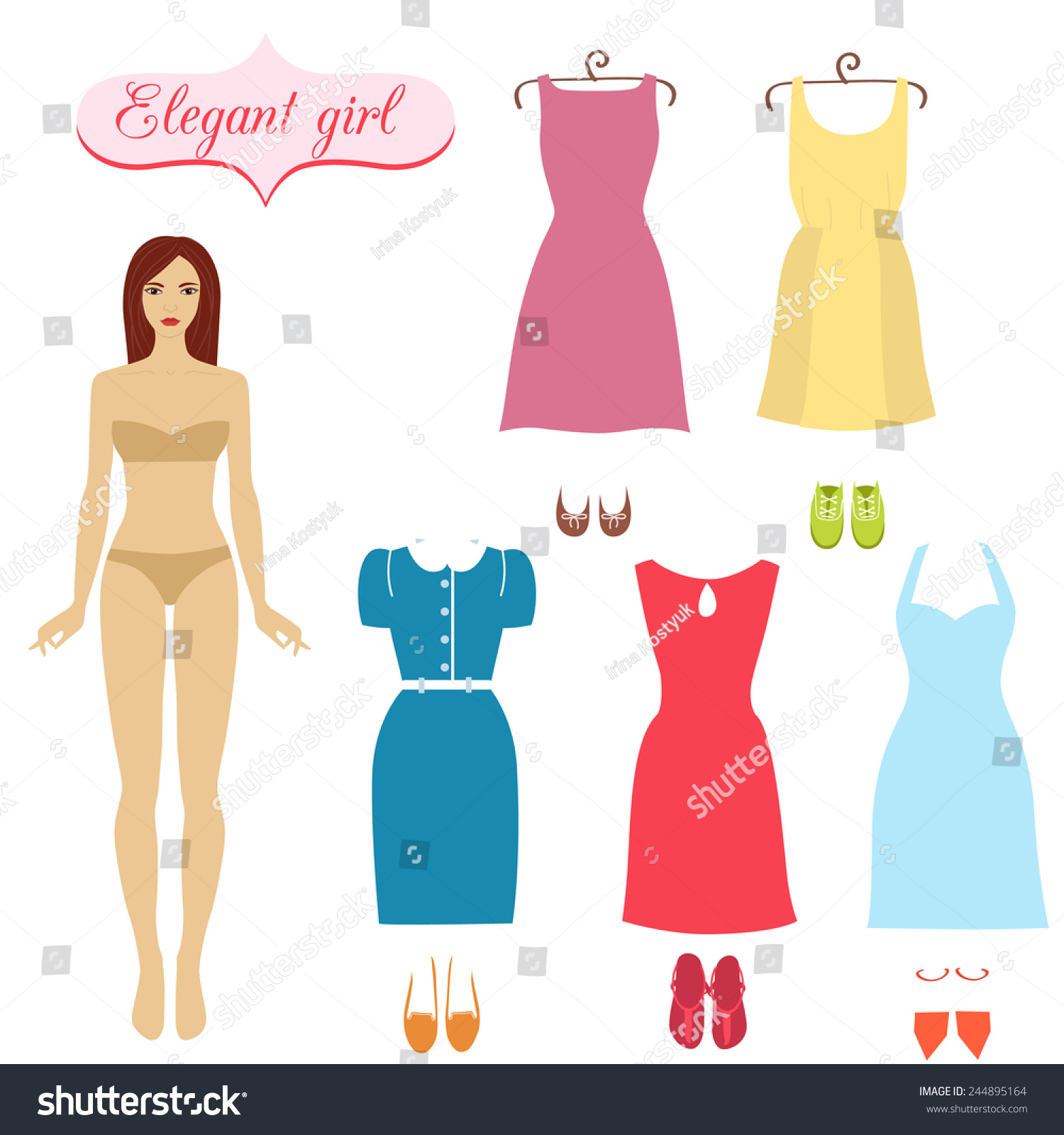 Elegant Girl Girl Dresses Shoes Paper Stock Vector Royalty Free 244895164 Shutterstock 