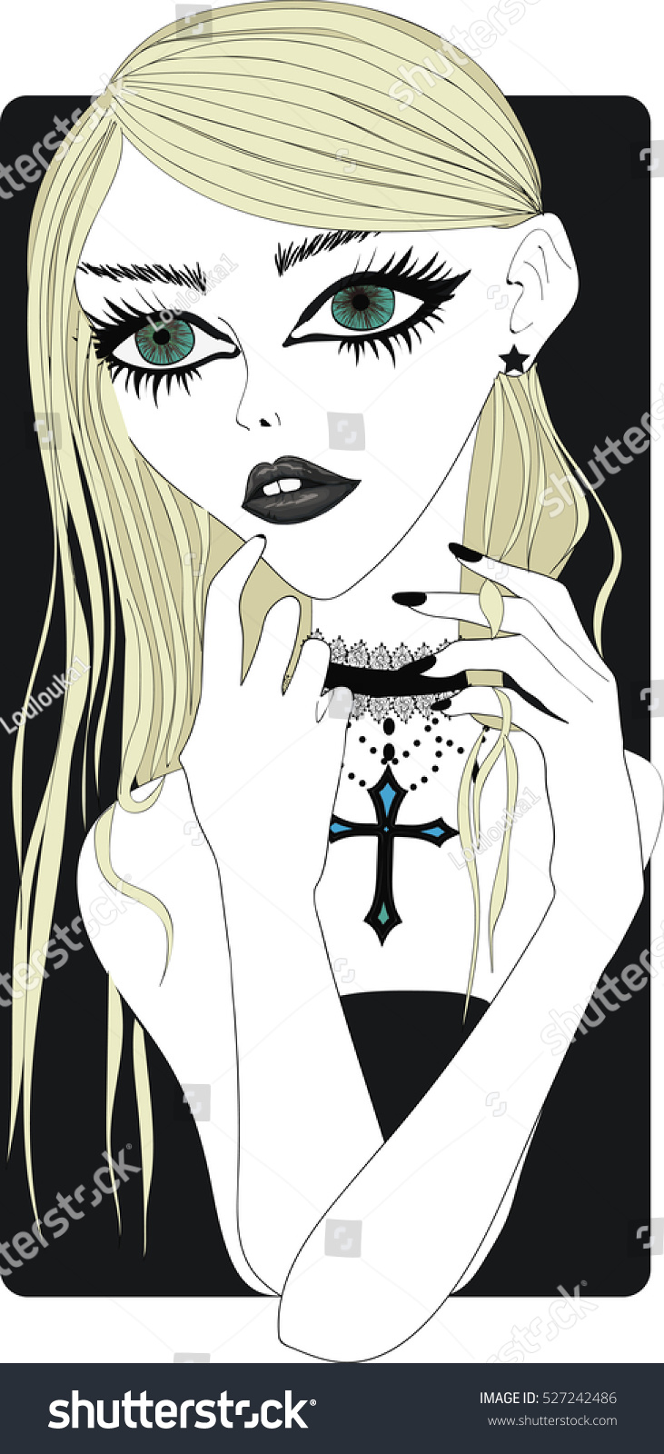 Elegant Goth Girl Long Blonde Hair Stock Vector Royalty