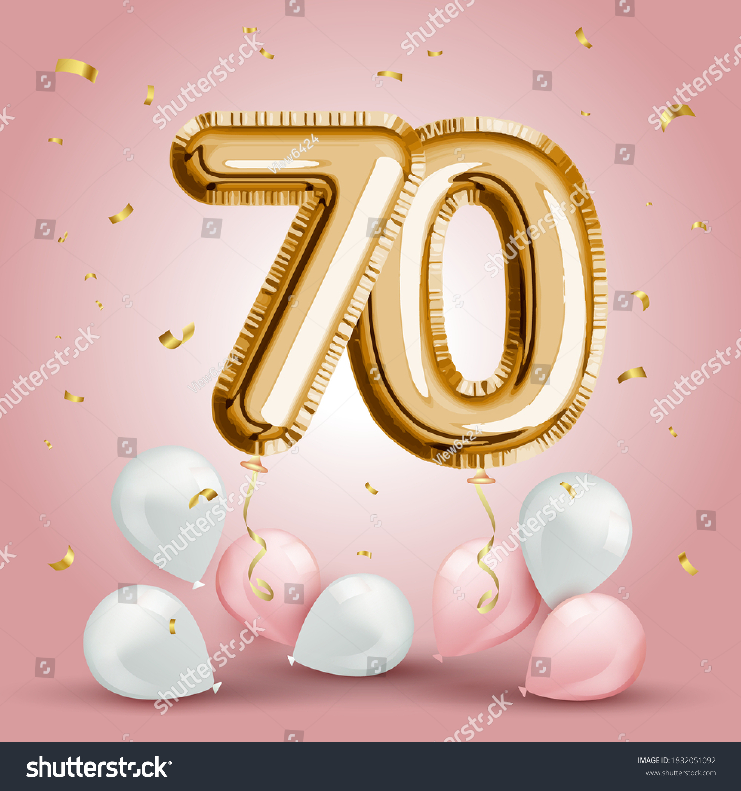 SVG of Elegant Greeting celebration seventy years birthday. Anniversary number 70 foil gold balloon. Happy birthday, congratulations poster. Golden numbers with sparkling golden confetti. Vector svg
