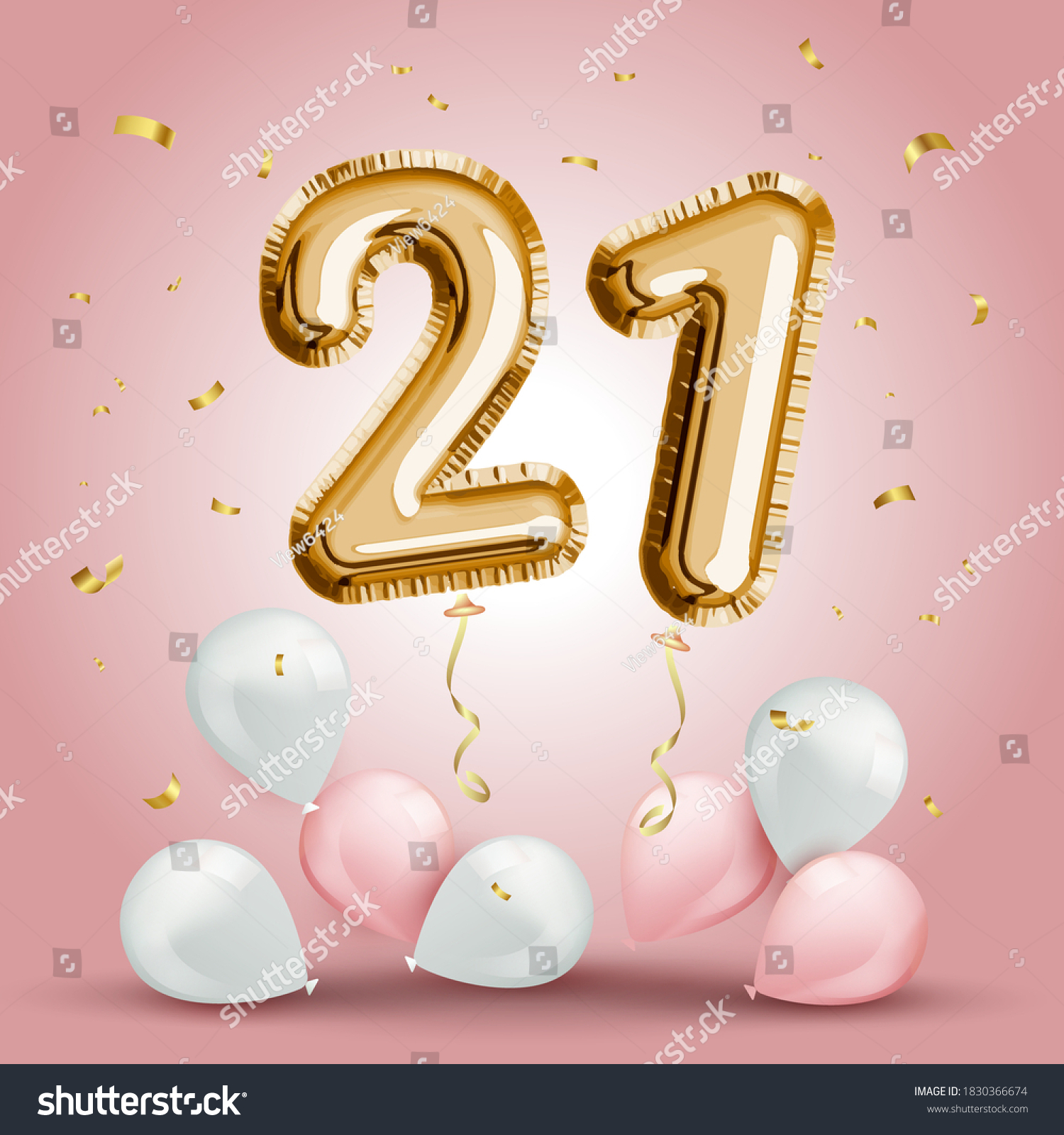 SVG of Elegant Greeting celebration twenty one years birthday. Anniversary number 21 foil gold balloon. Happy birthday, congratulations poster. Golden numbers with sparkling golden confetti. Vector svg