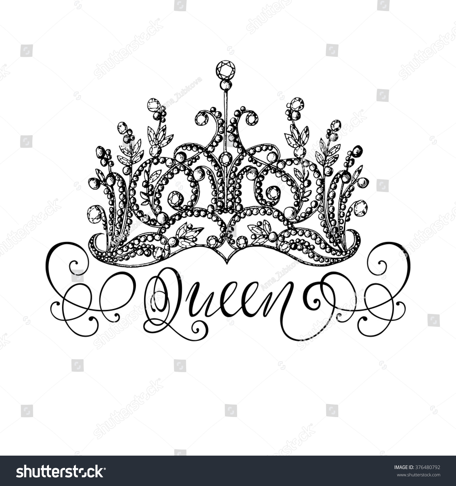 Elegant Handdrawn Queen Crown Lettering Graphic Stock Vector (Royalty ...