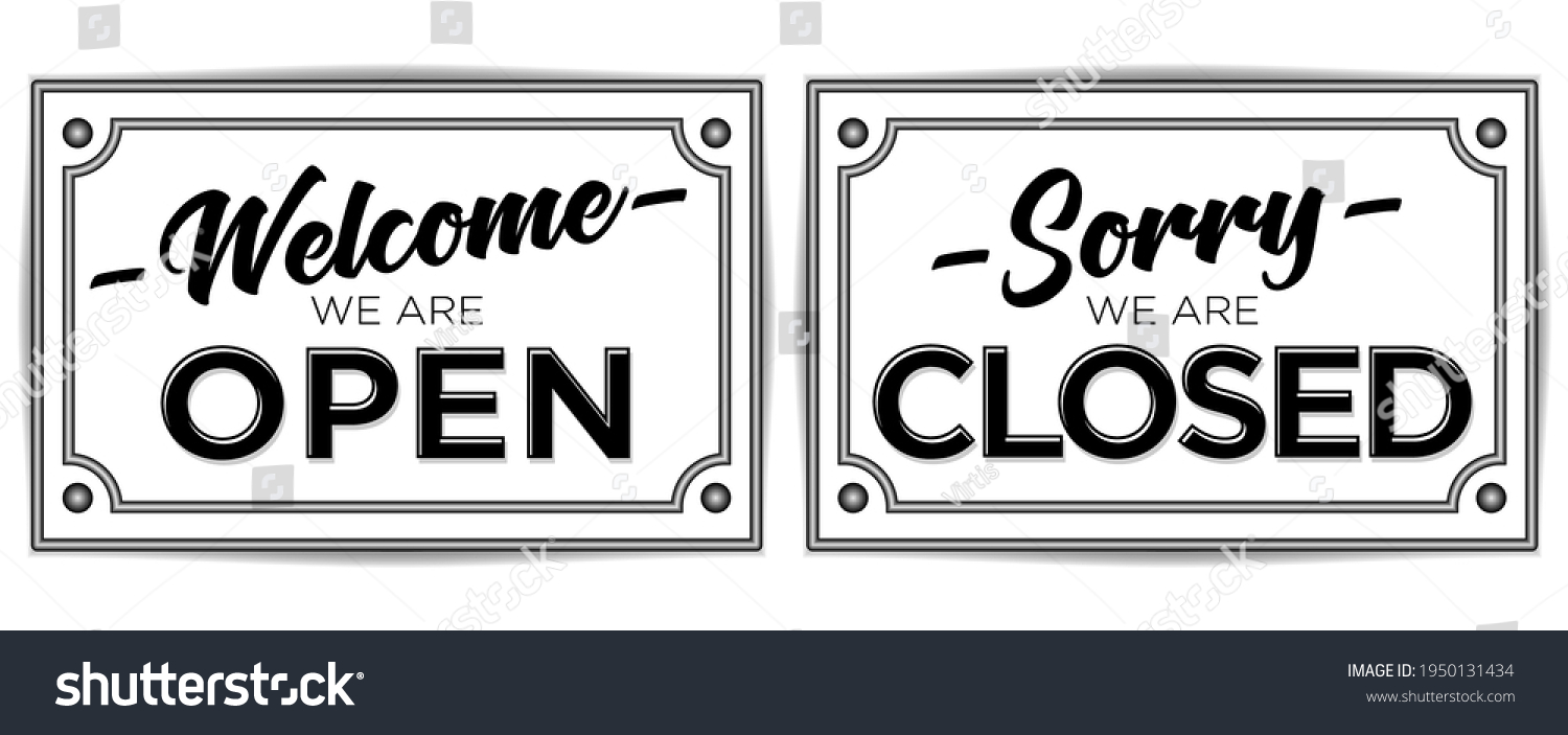 Elegant Hanging Door Plates Open And Closed Retro Style Vector Signs