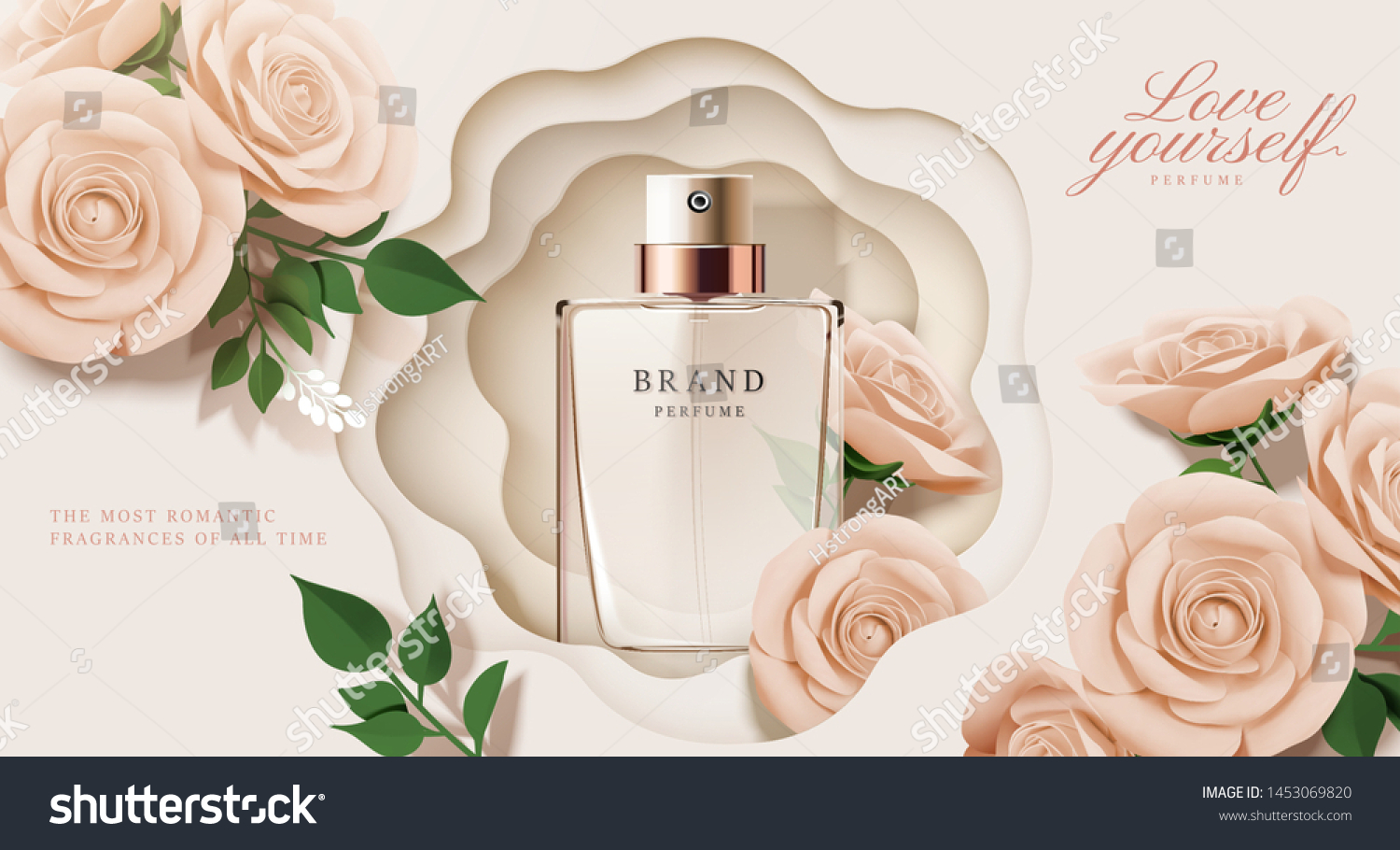 Elegant Perfume Ads Paper Beige Roses Stock Vector Royalty Free