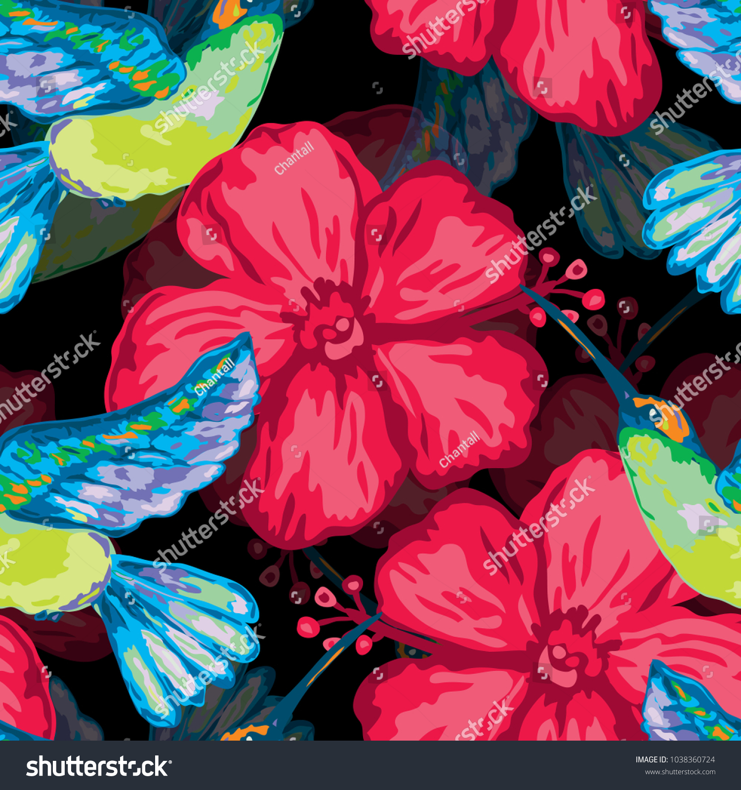 Elegant Seamless Pattern Colibri Hibiscus Design Stock Vector Royalty Free