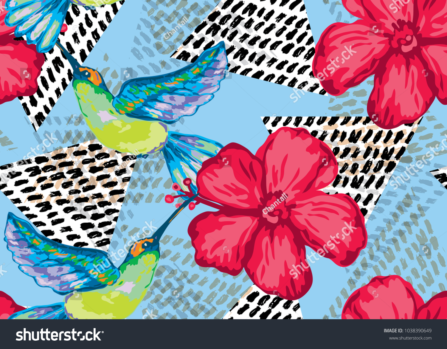 Elegant Seamless Pattern Colibri Hibiscus Design Stock Vector Royalty Free