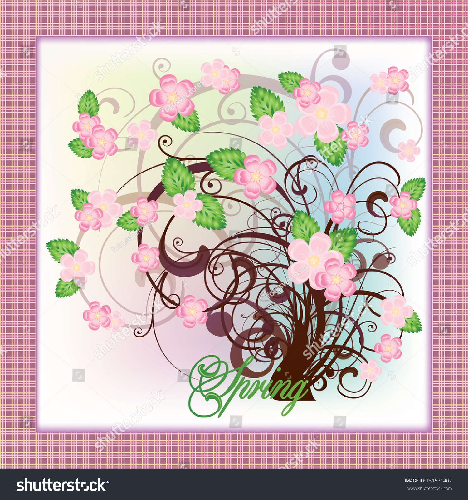 Elegant Spring Tree Card Vector Illustration Stock Vector (Royalty Free ...