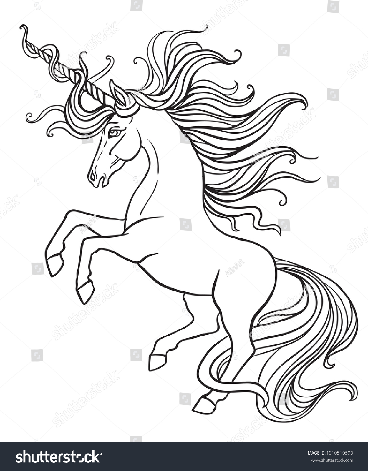 Elegant Unicorn Long Mane Tail Vector Stock Vector (Royalty Free ...