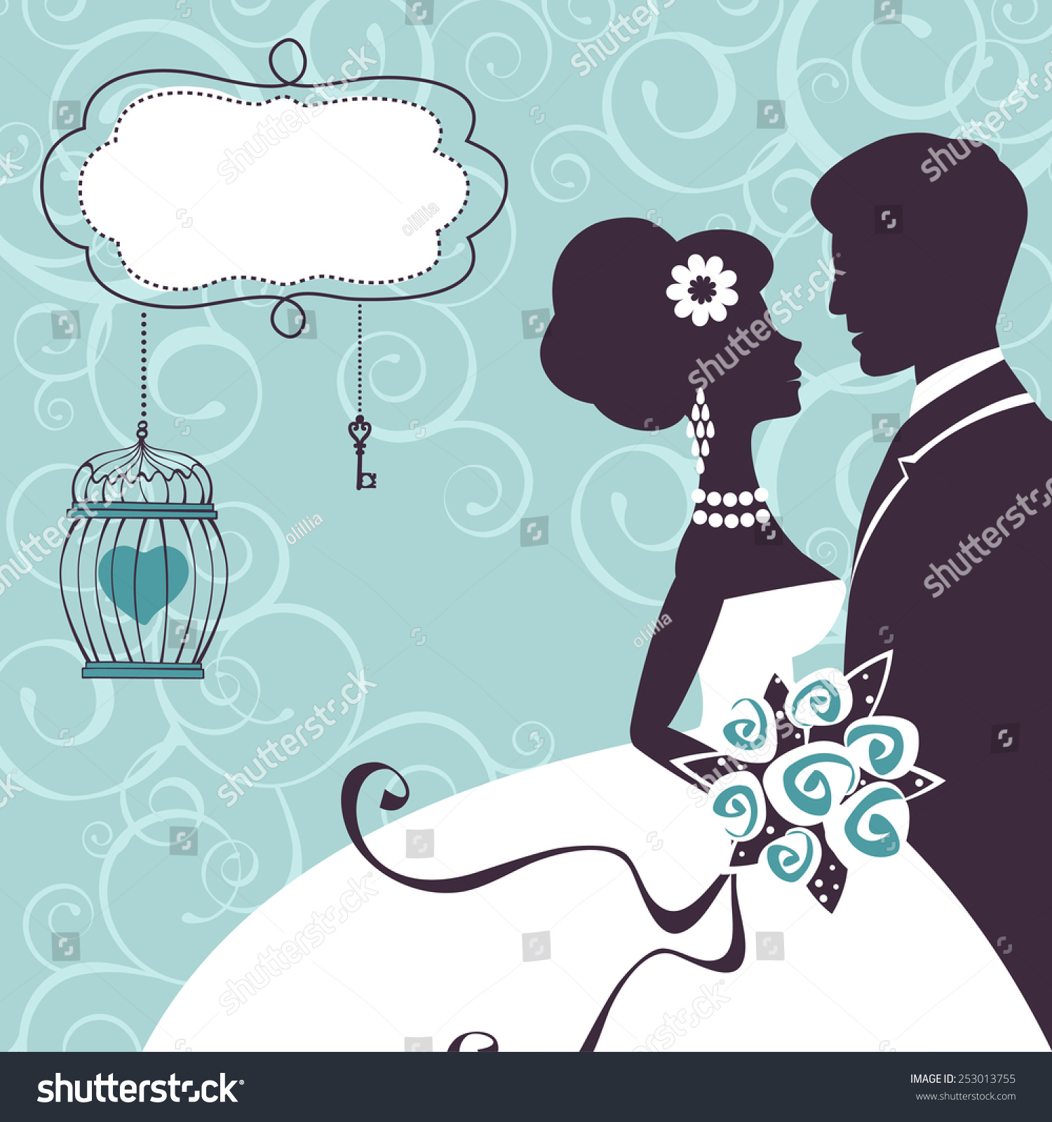 Elegant Wedding Couple Silhouette Wedding Card Stock Vector (royalty 