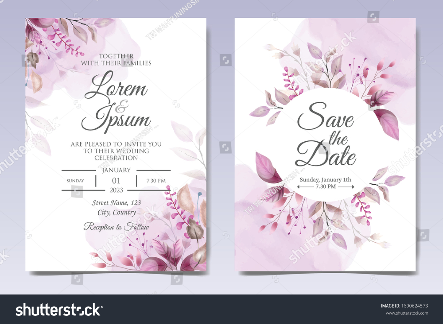 Elegant Wedding Invitation Cards Template Floral Stock Vector