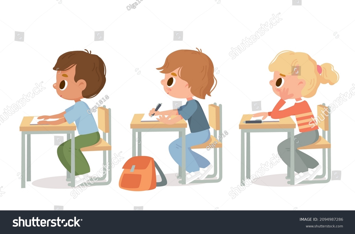 Elementary School Pupils Study Classroom Seating Stock Vector (Royalty ...