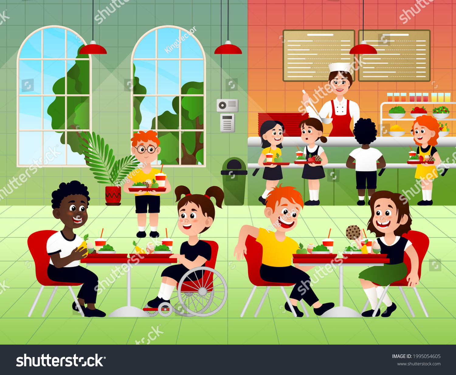 Elementary Students Eating Lunch Cafeteria Kids Stock Vector (Royalty ...