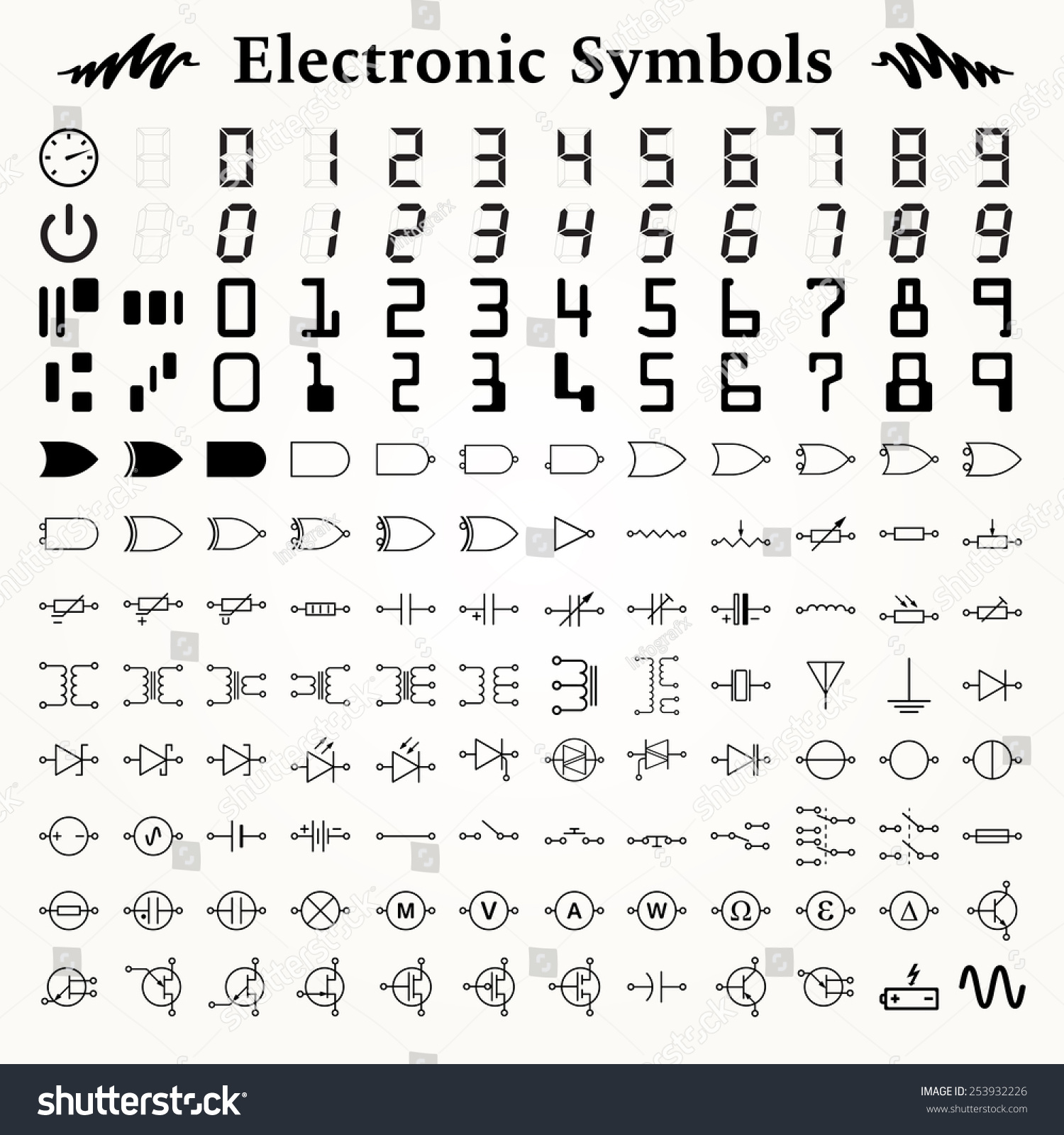 Elements Of Electronic Symbols Icons And Signs For Education Logical Design And Circuitry