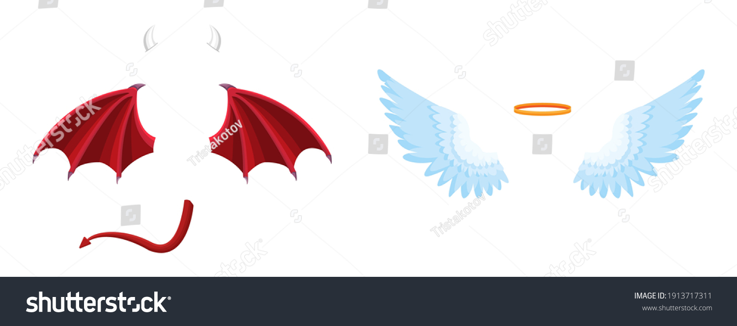 SVG of Elements of the angel and devil costume. Good and bad. Vector flat cartoon illustration. svg