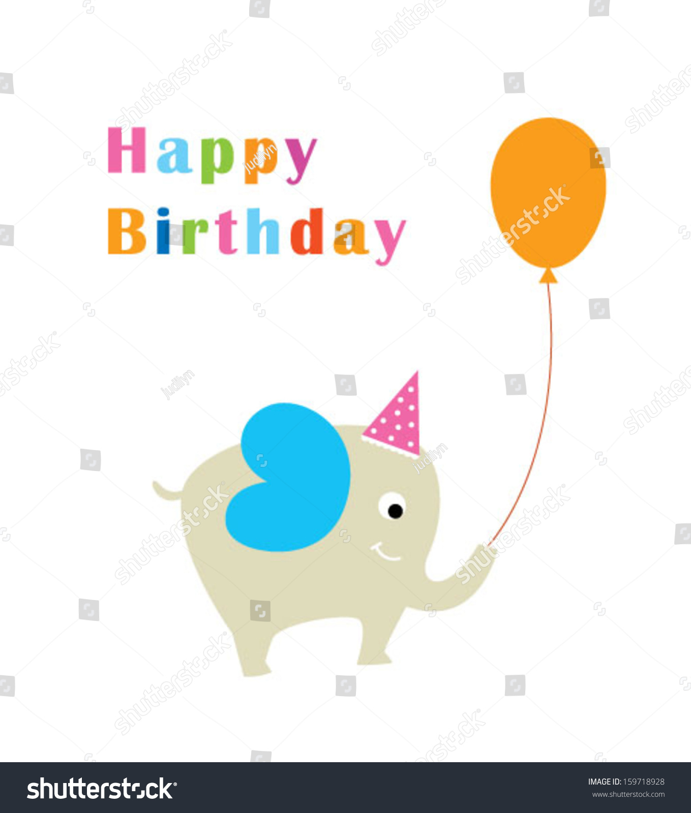 Elephant Birthday Greeting Card Stock Vector 159718928 - Shutterstock