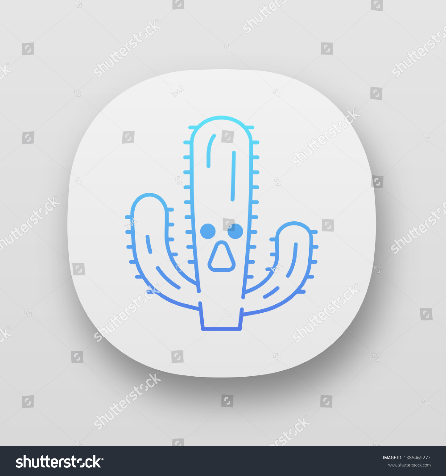 SVG of Elephant cactus app icon. Pachycereus with astonished face. Wild cacti. Mexican giant cardon. Amazed plant. UI/UX user interface. Web or mobile applications. Vector isolated illustrations svg