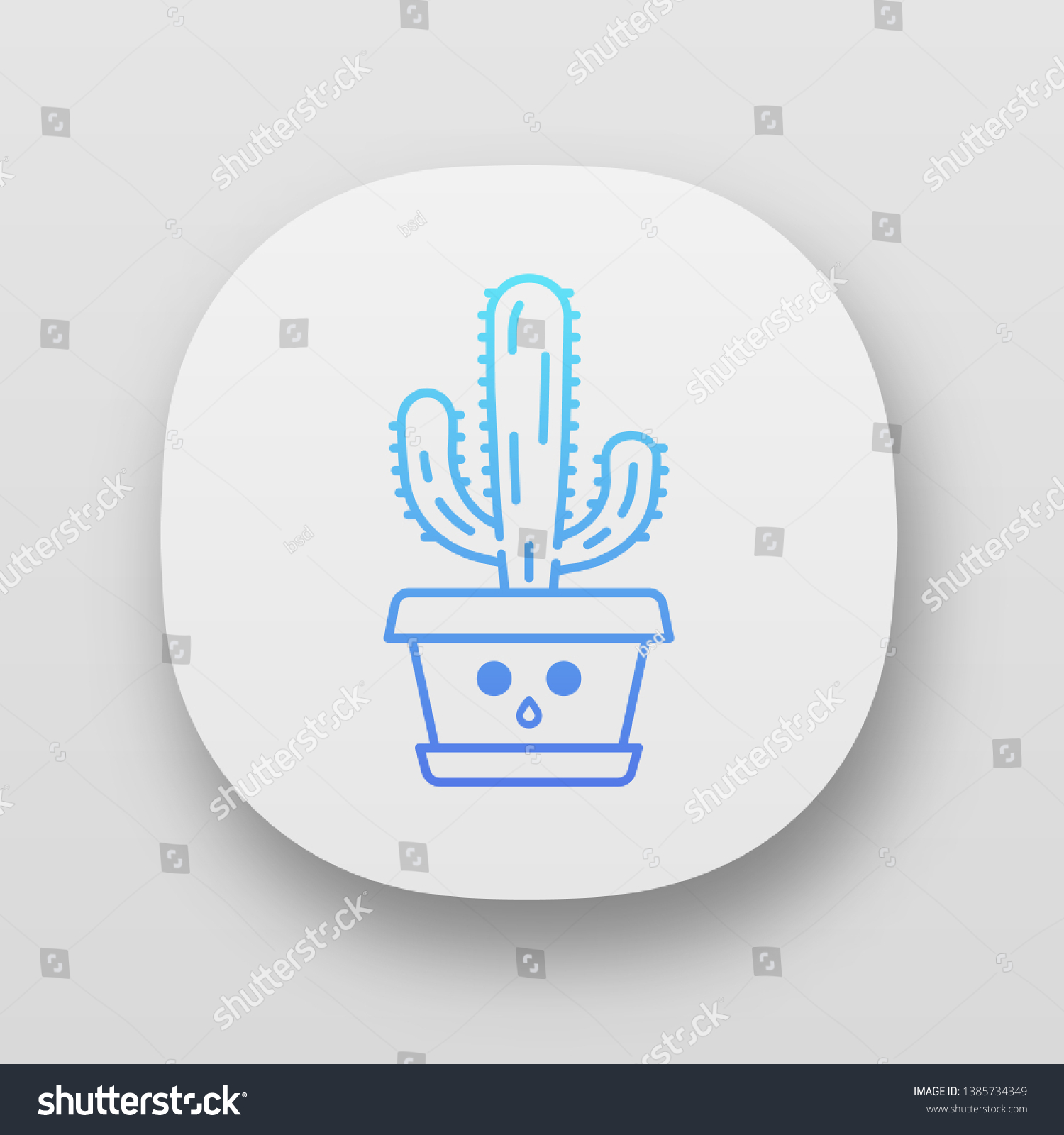 SVG of Elephant cactus app icon. Pachycereus with hushed face. Home cacti in pot. Mexican giant cardon. Amazed plant. UI/UX user interface. Web or mobile applications. Vector isolated illustrations svg