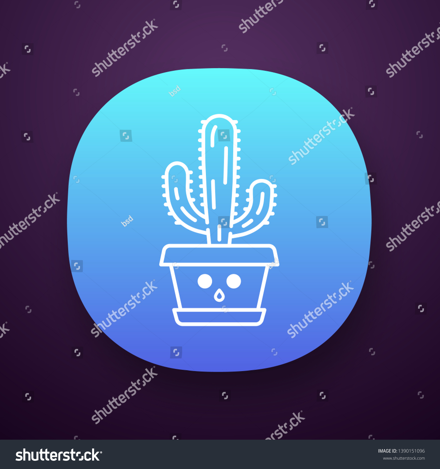 SVG of Elephant cactus app icon. Pachycereus with hushed face. Home cacti in pot. Mexican giant cardon. Amazed plant. UI/UX user interface. Web or mobile application. Vector isolated illustration svg