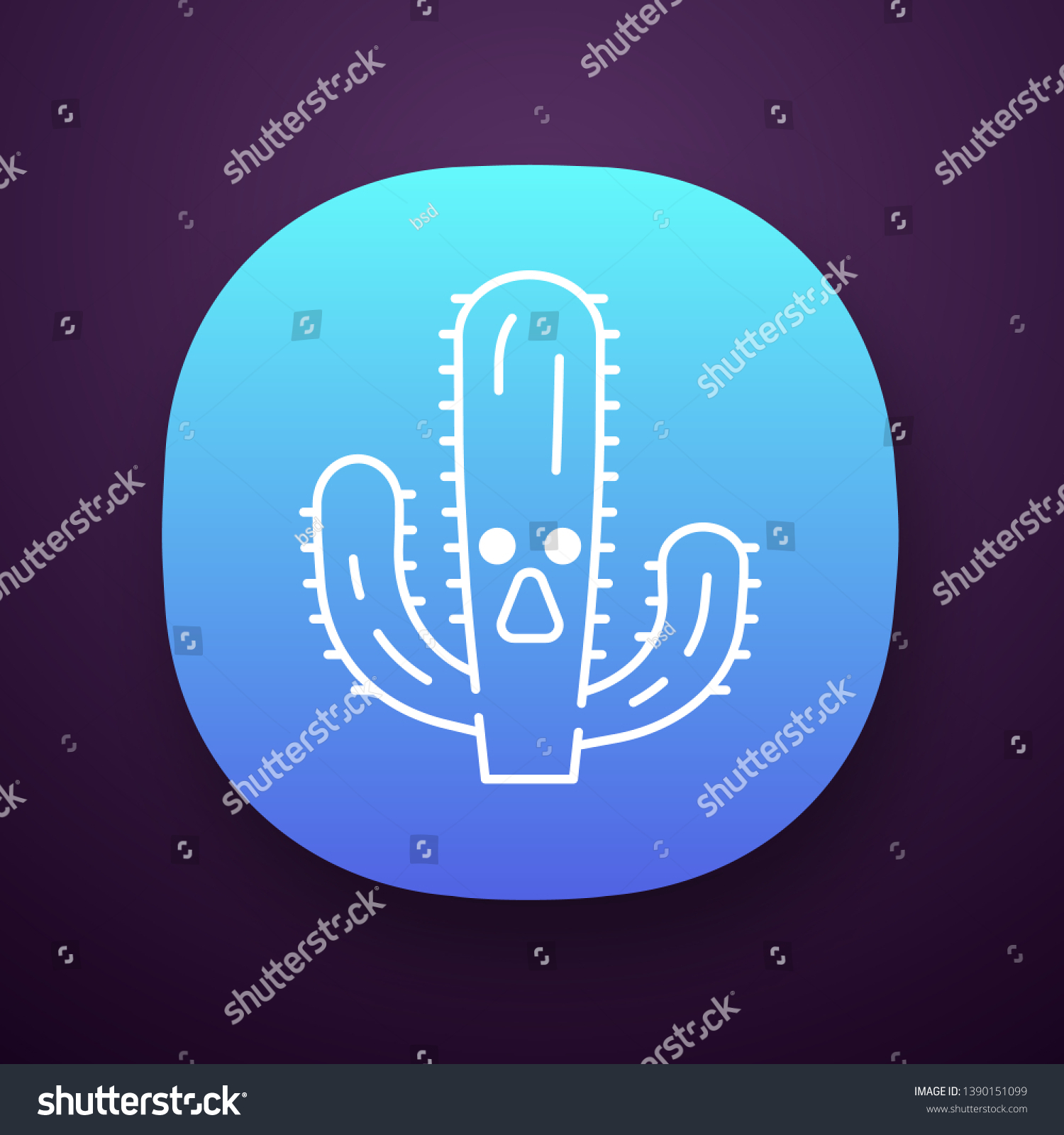 SVG of Elephant cactus app icon. UI/UX user interface. Pachycereus with astonished face. Wild cacti. Mexican giant cardon. Amazed plant. Web or mobile application. Vector isolated illustration svg