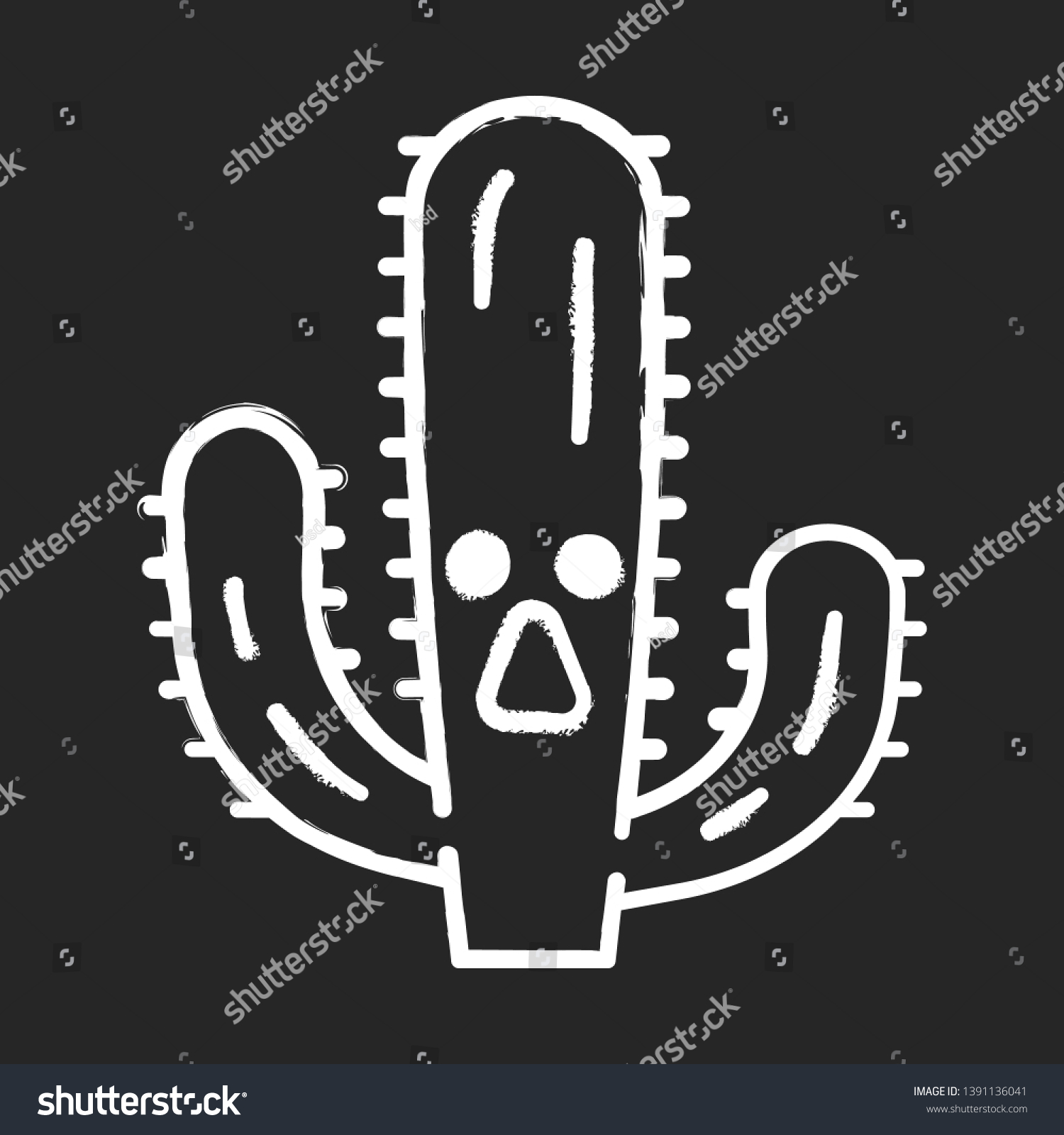SVG of Elephant cactus chalk icon. Pachycereus with astonished face. Wild cacti. Mexican flora giant cardon. Amazed plant. Succulent plant. Houseplant. Isolated vector chalkboard illustration svg