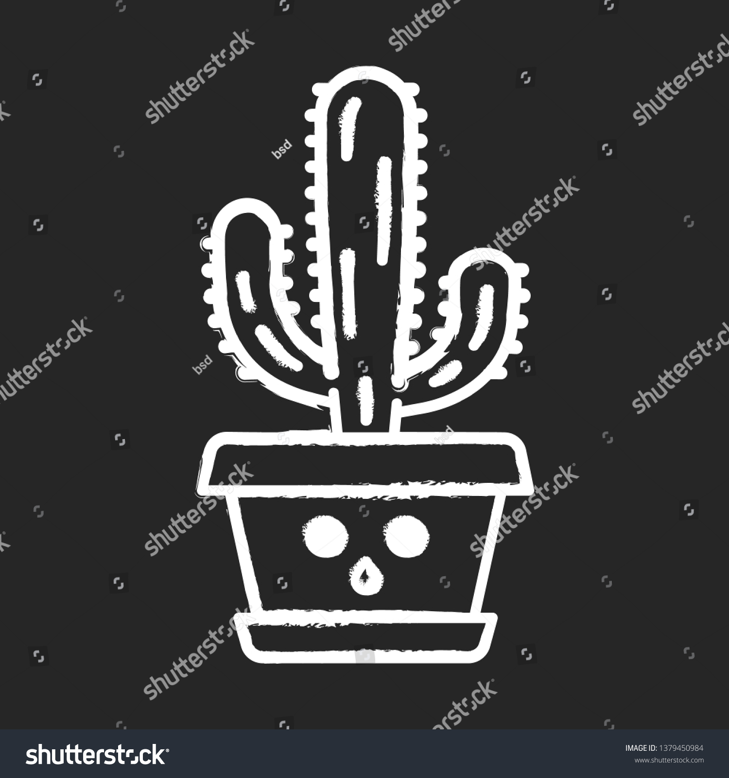 SVG of Elephant cactus chalk icon. Pachycereus with hushed face. Home cacti in pot. Mexican giant cardon. Amazed plant. Succulent plant. Houseplant. Isolated vector chalkboard illustration svg