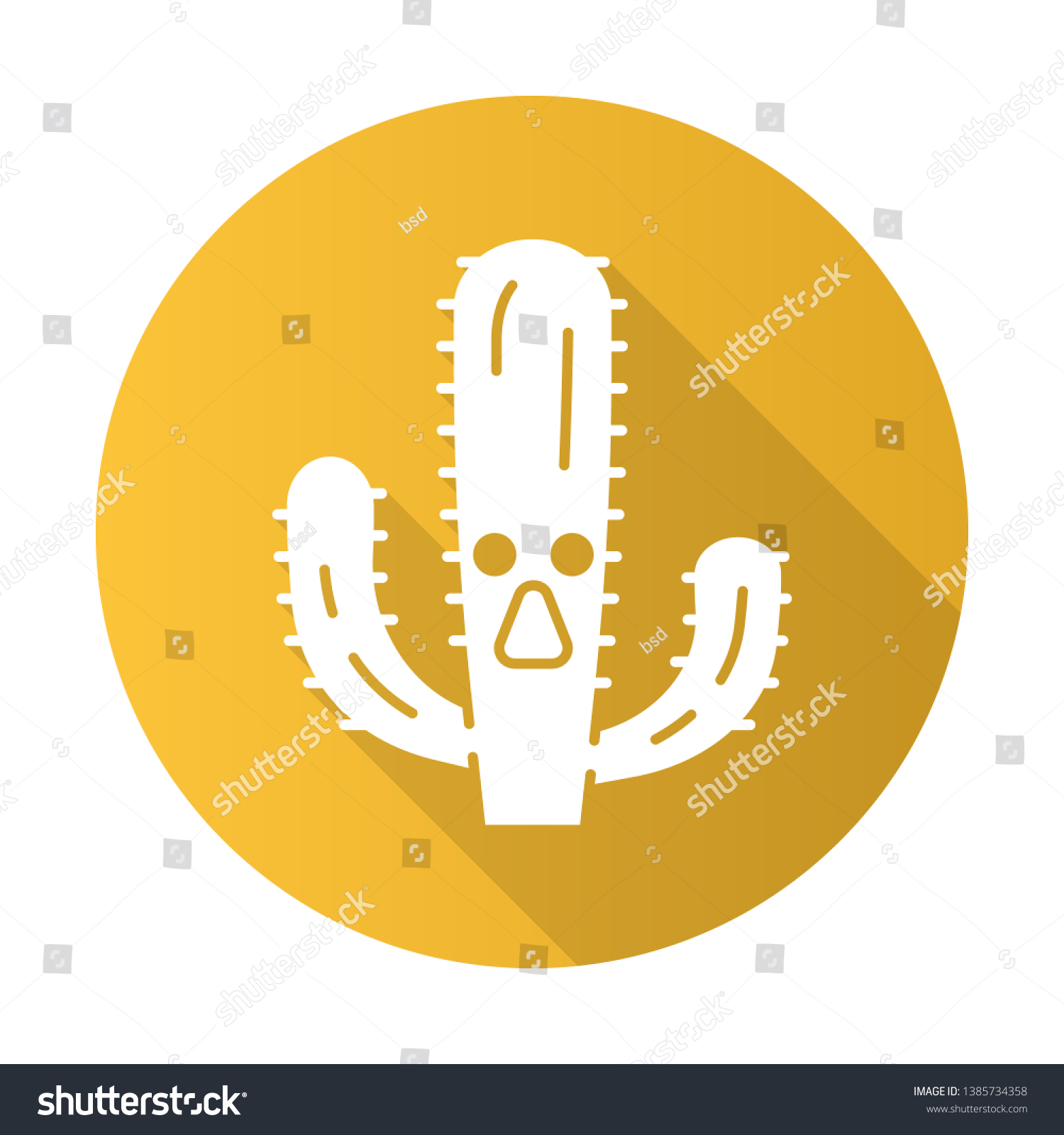 SVG of Elephant cactus flat design long shadow glyph icon. Pachycereus with astonished face. Wild cacti. Mexican giant cardon. Amazed plant. Succulent houseplant. Vector silhouette illustration svg