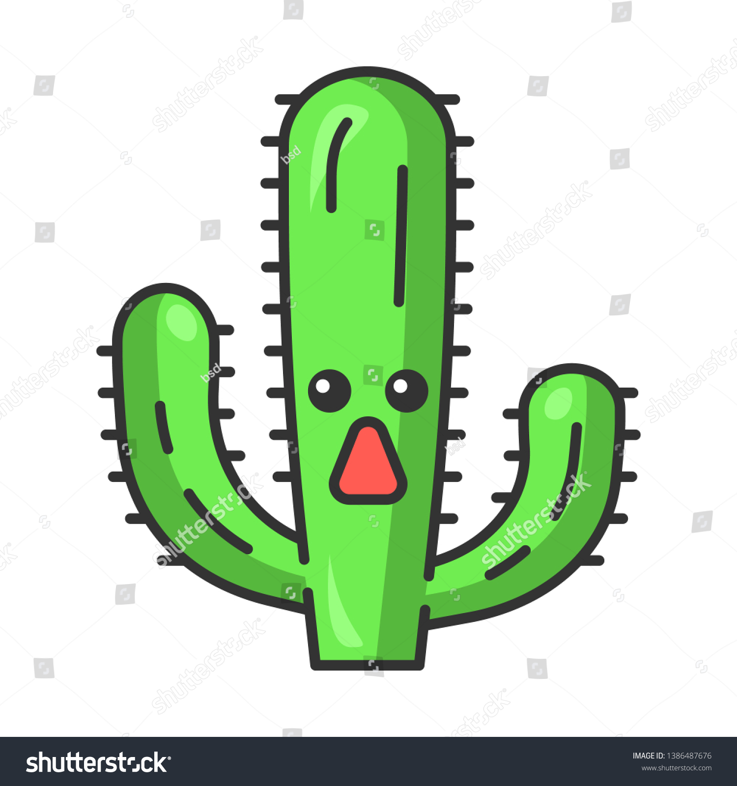 SVG of Elephant cactus pringlei cute kawaii vector character. Pachycereus with astonished face. Wild cacti. Mexican giant cardon. Amazed plant. Funny emoji, emoticon. Isolated cartoon color illustration svg