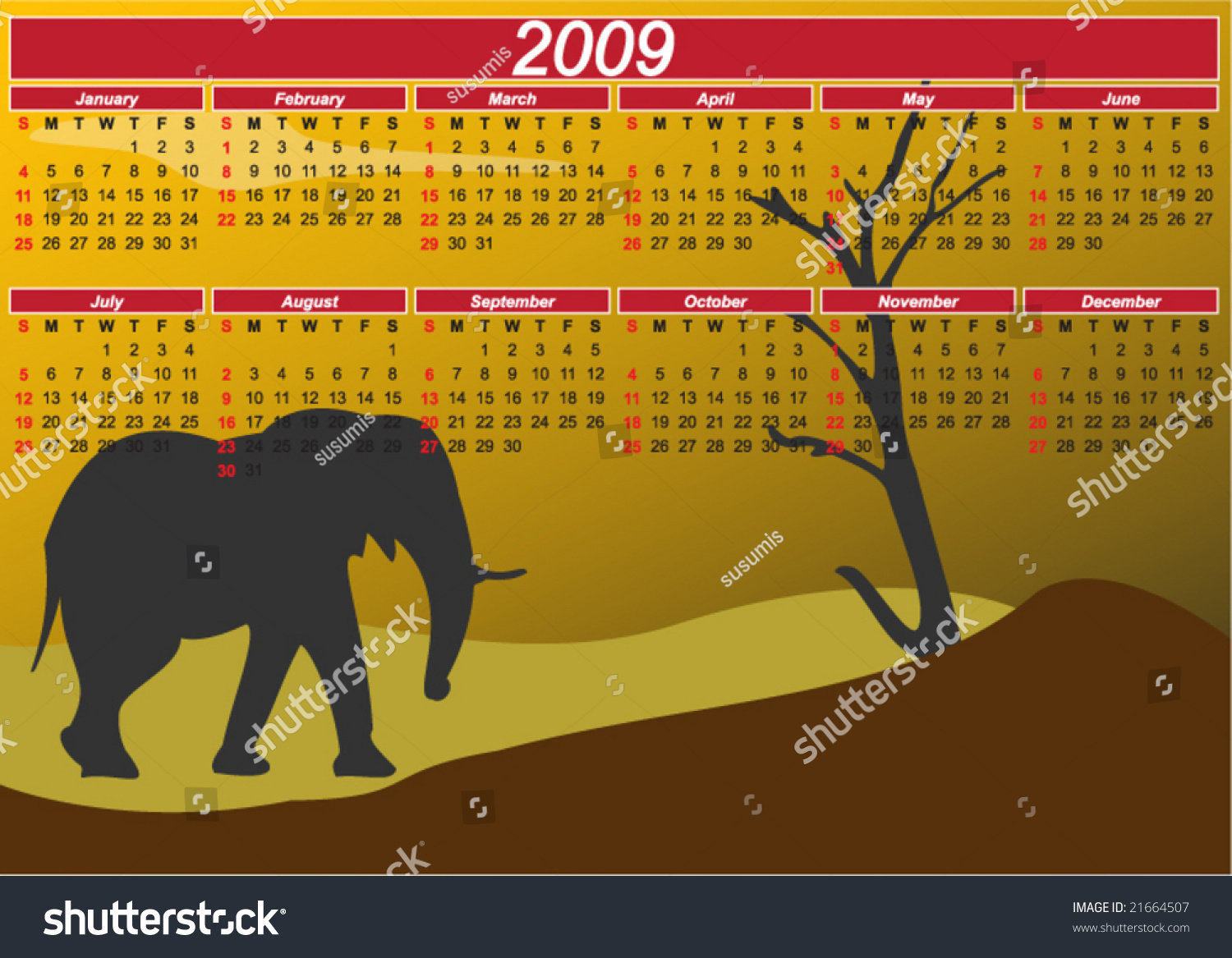 Elephant Calendar Stock Vector (Royalty Free) 21664507