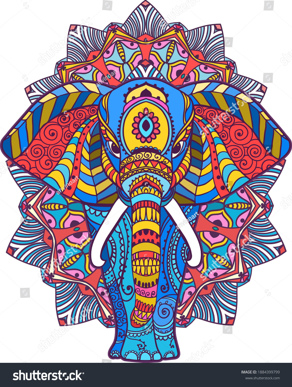SVG of Elephant card. Frame of animal made in vector. Illustration for design, pattern, textiles. Hand drawn map with Elephant and mandala. Use for children clothes, pajamas svg