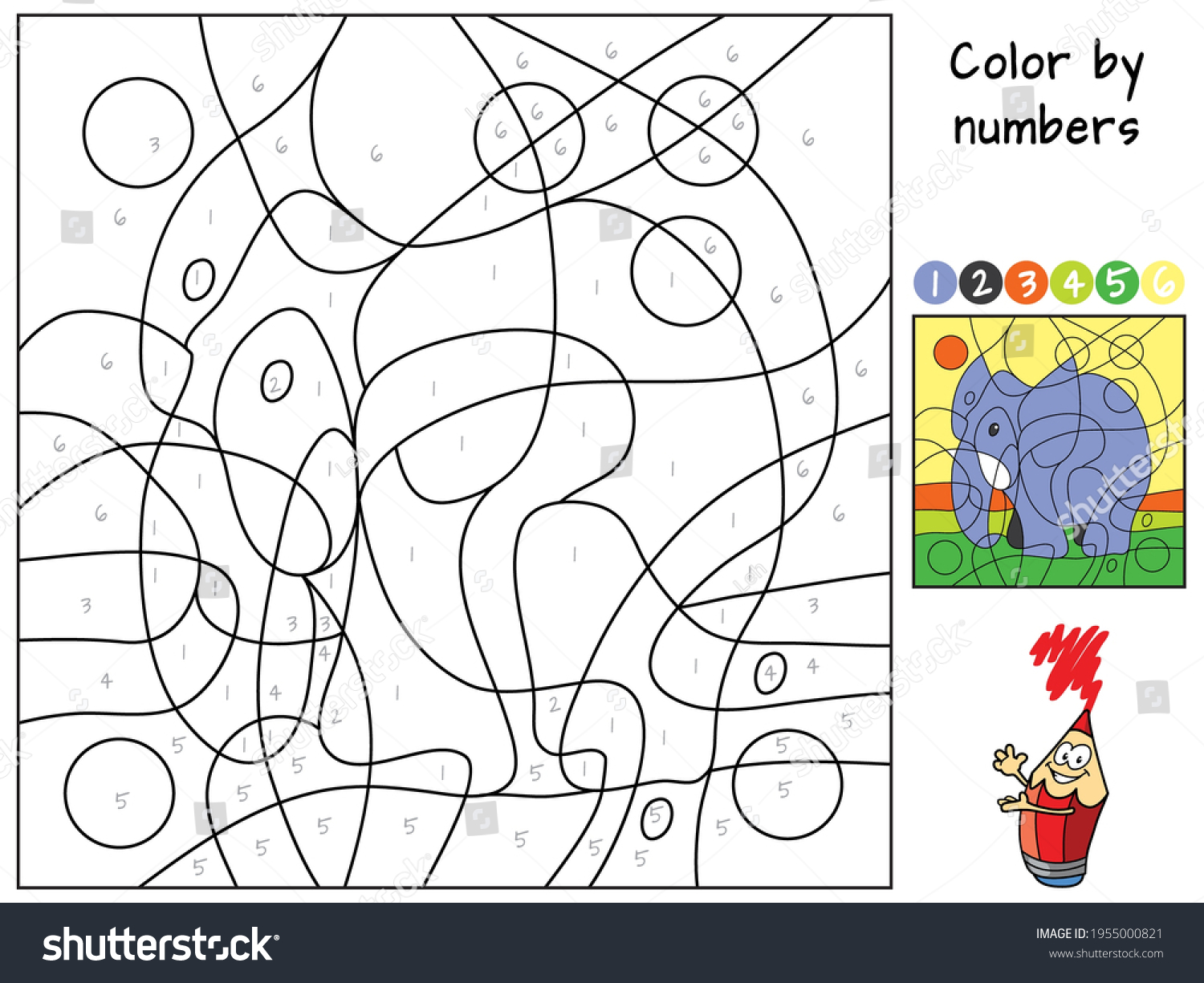 Elephant Color By Numbers Coloring Book Stock Vector (Royalty Free ...