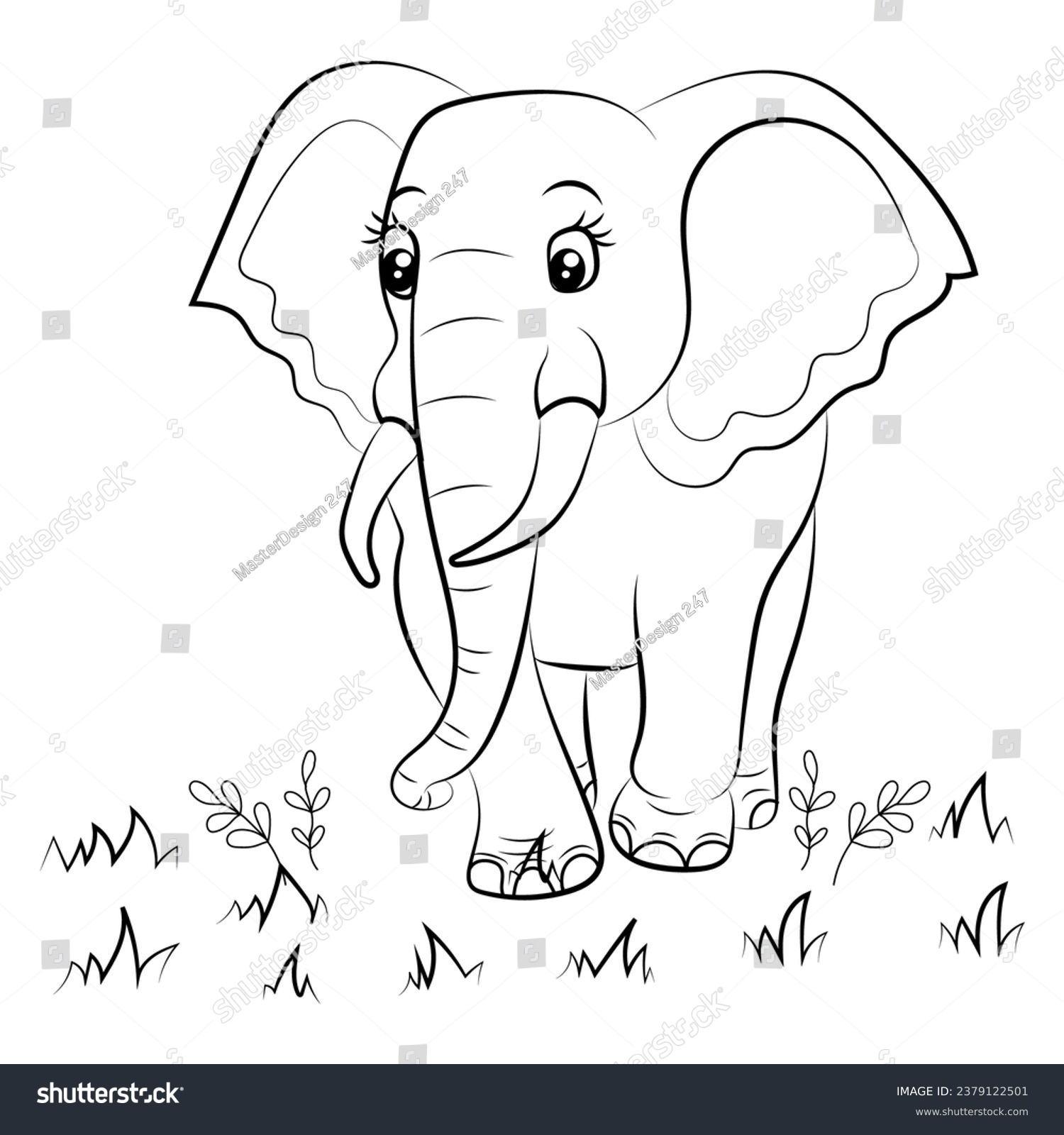 SVG of Elephant coloring page for kids Hand drawn elephant outline illustration  svg