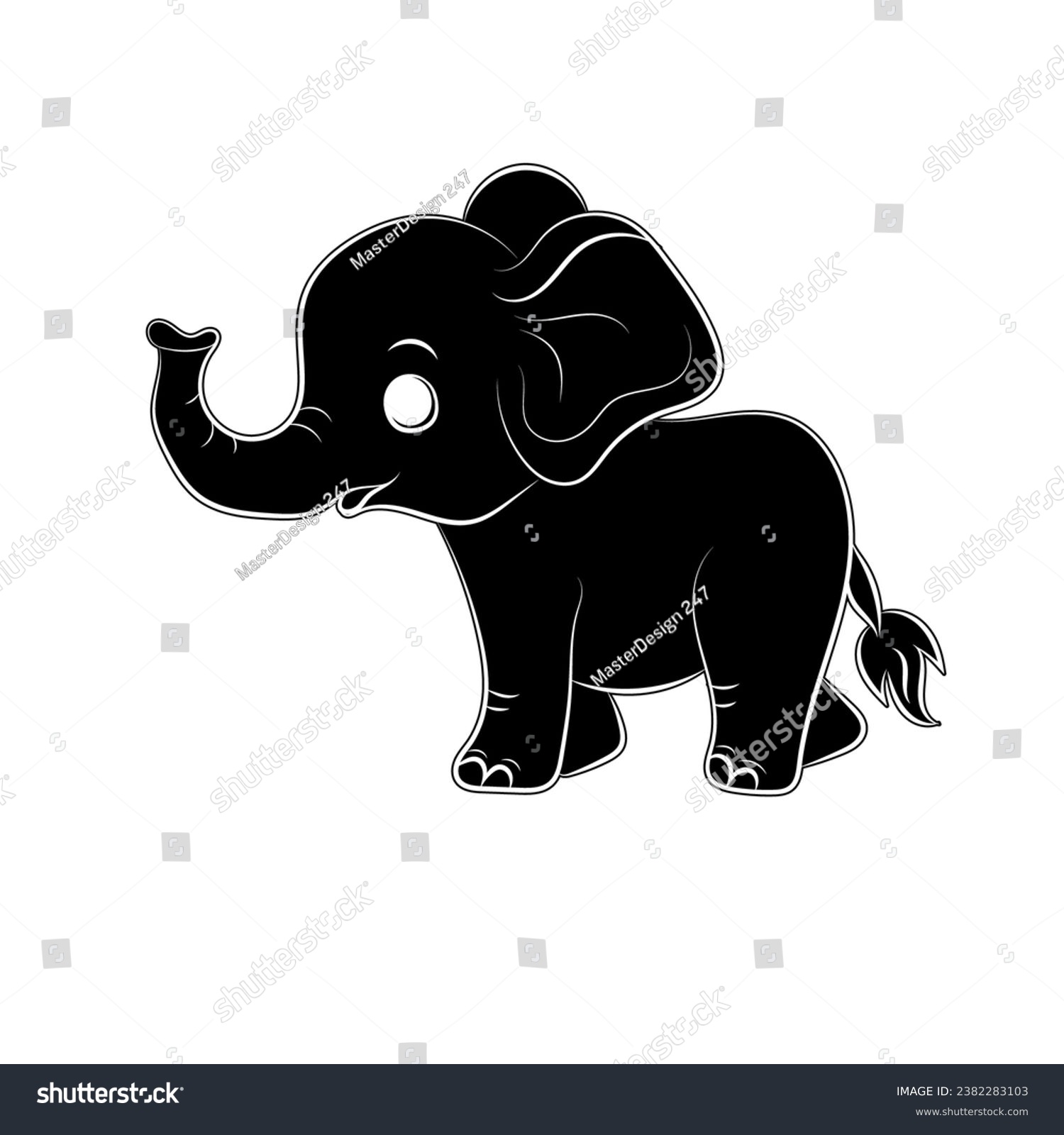 SVG of Elephant coloring page for kids Hand drawn elephant outline illustration, Set of elephant character silhouette
 svg