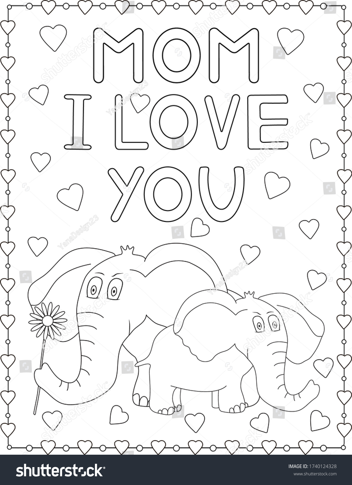 Elephant Coloring Page Mom Love You Stock Vector (Royalty Free ...