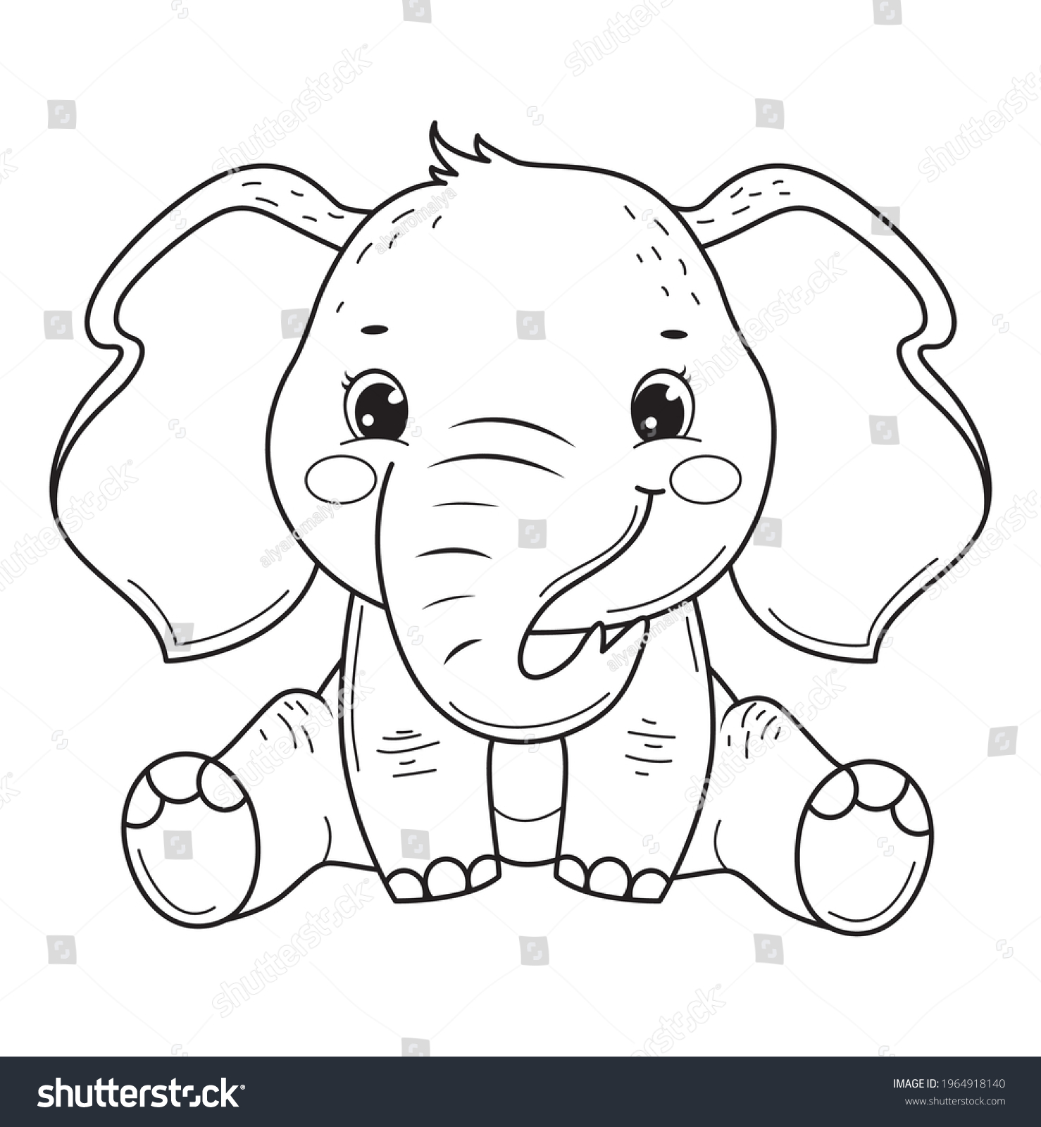 Elephant Coloring Bookline Art Design Kids Stock Vector (Royalty Free ...