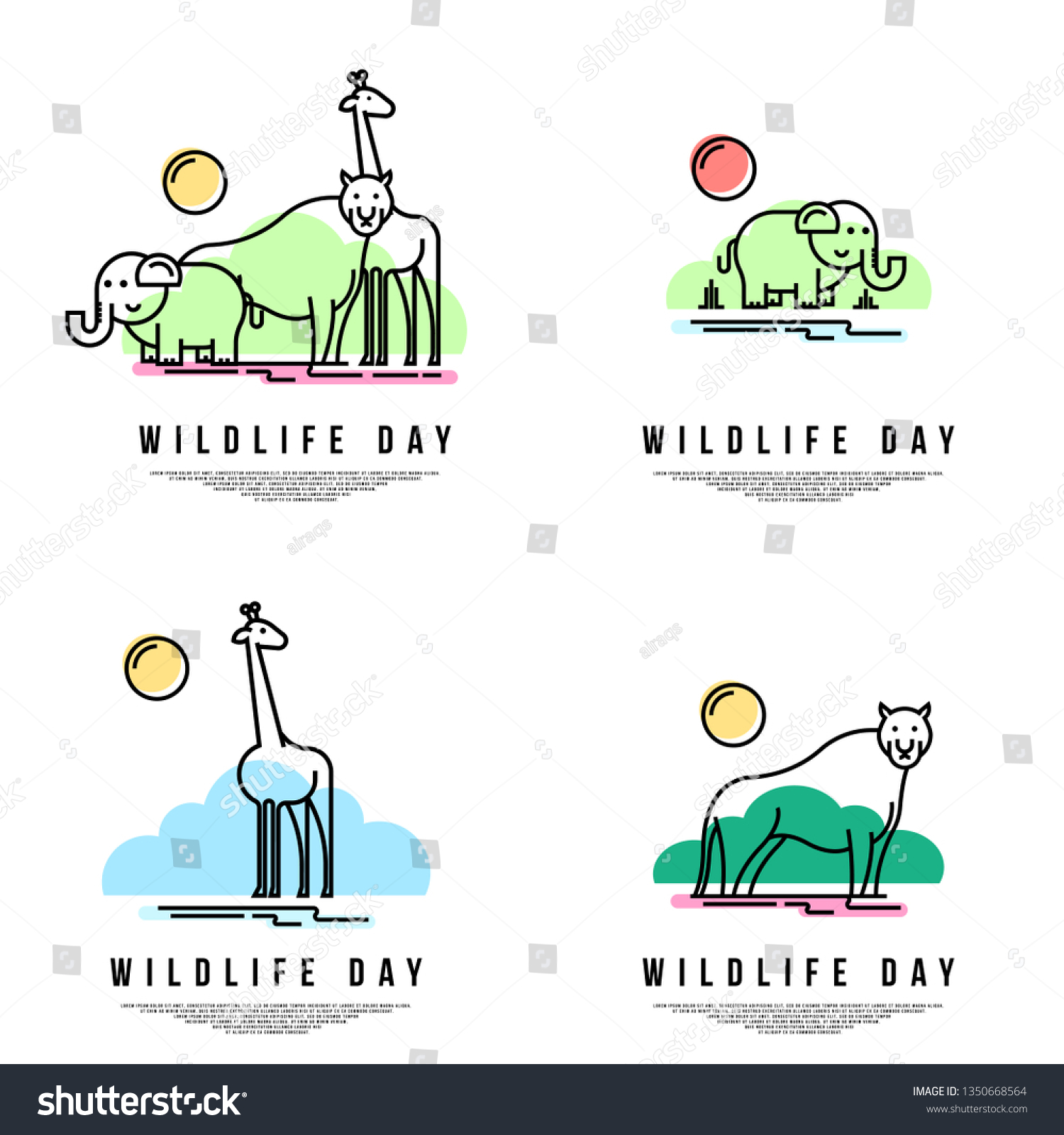 Elephant Giraffe Tiger On World Wildlife Stock Vector (Royalty Free