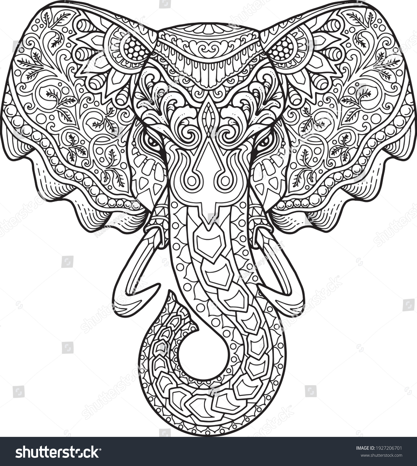 SVG of elephant head coloring page mandala design. print design. t-shirt design. svg