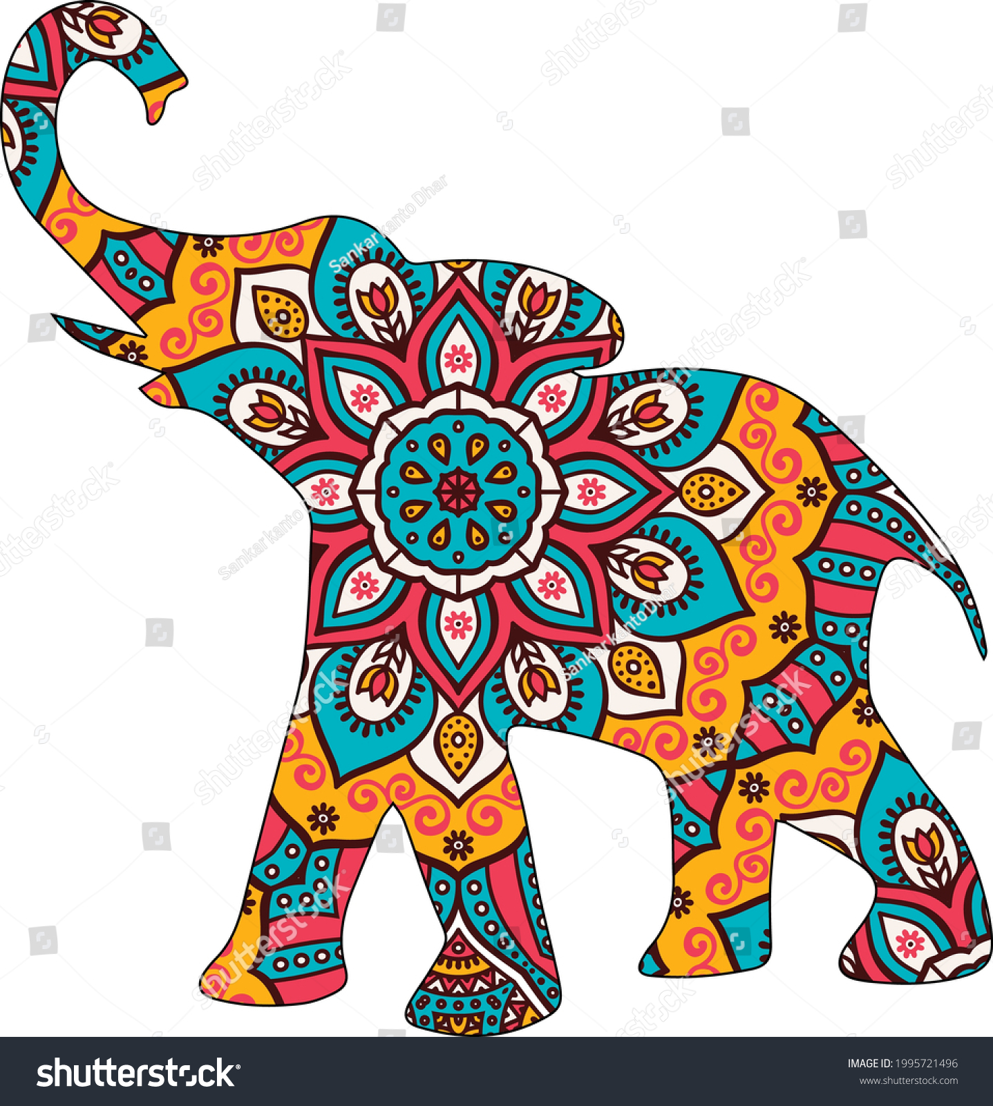SVG of Elephant mandala colored illustration. Vector illustration. svg